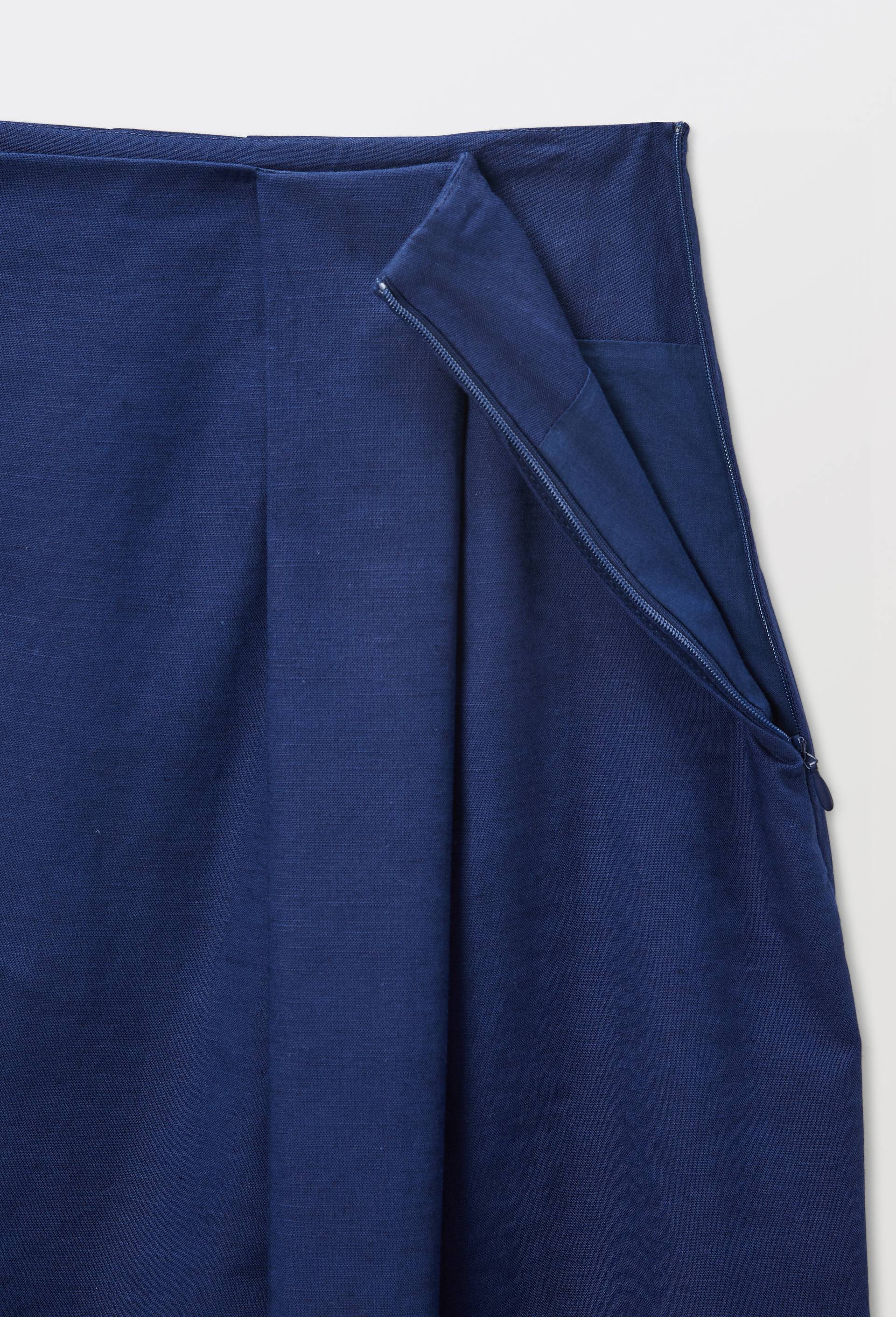 Jupe midi unie contenant du lin, Bleu fonc&eacute;, large image number 3