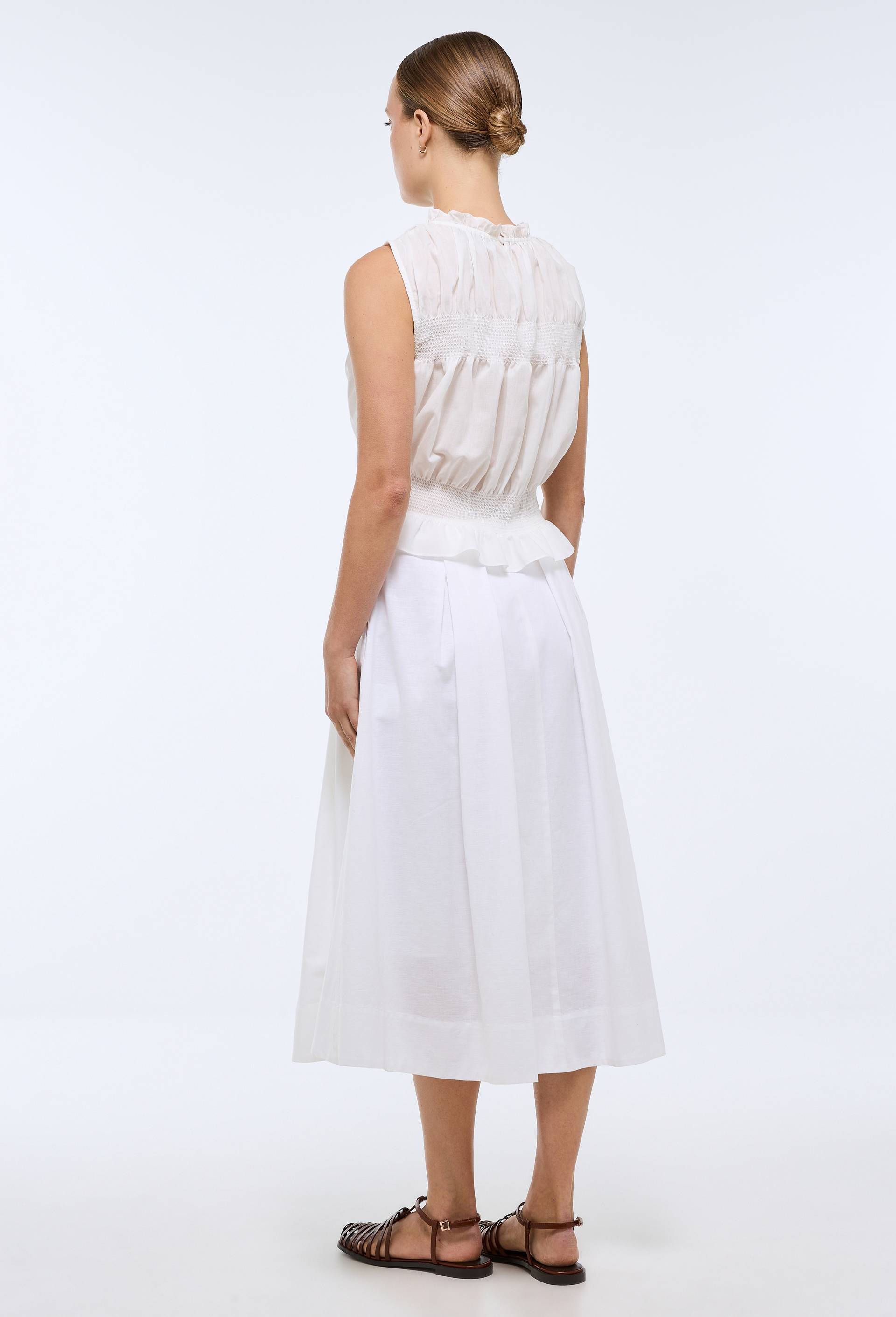 Jupe midi unie contenant du lin, Blanc, large image number 1.0