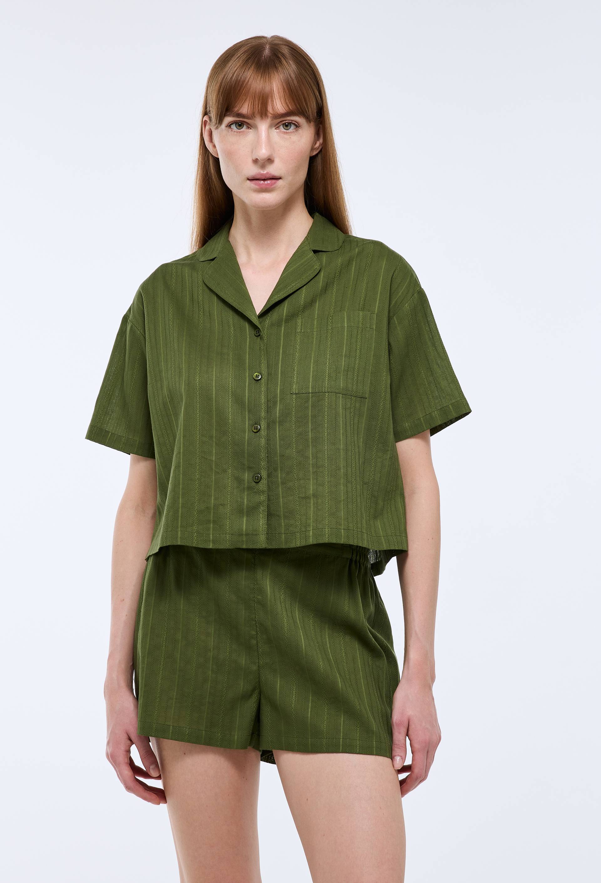Pyjashort manches courtes uni en coton BIO GOTS, Vert fonc&eacute;, large image number 0
