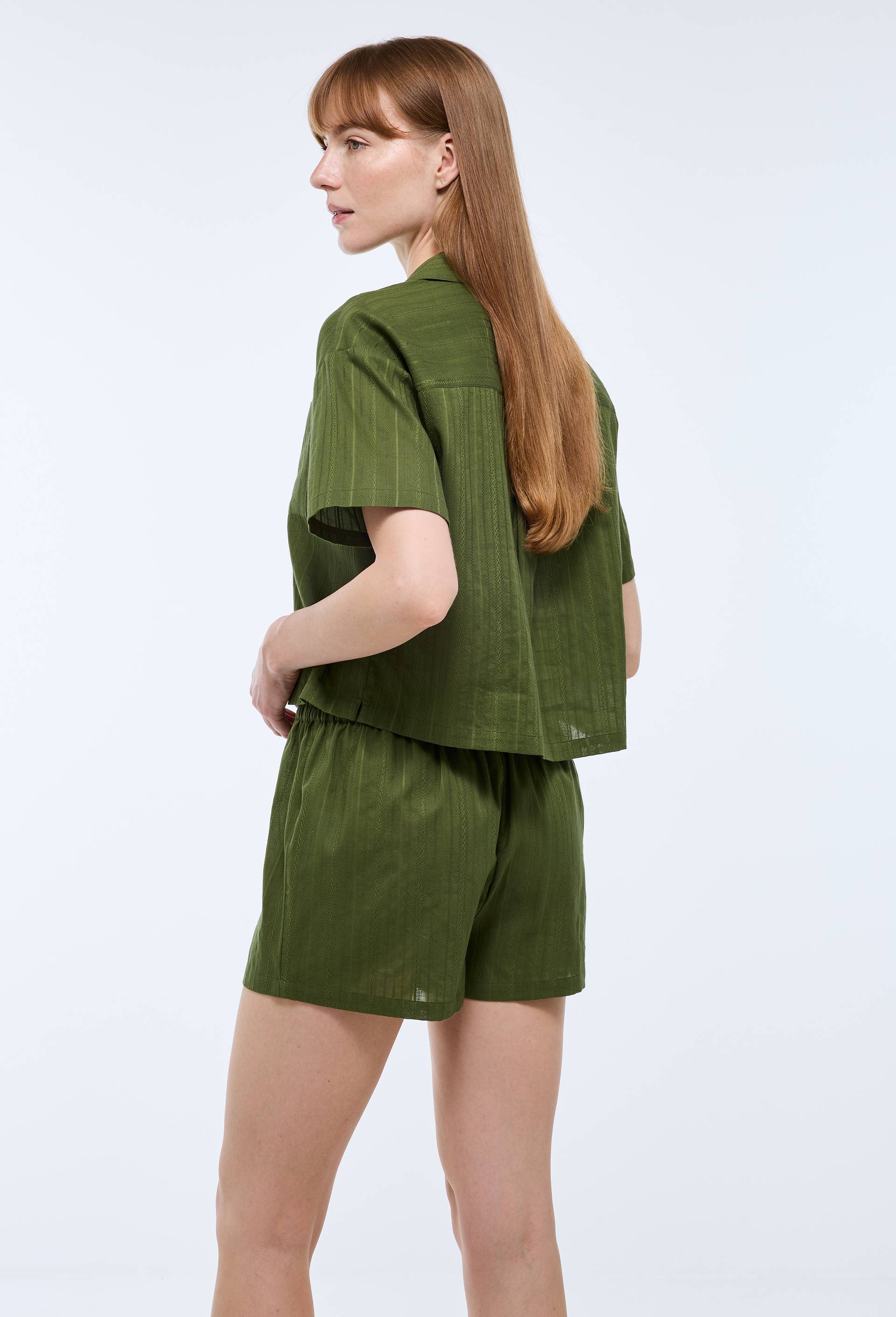 Pyjashort manches courtes uni en coton BIO GOTS, Vert fonc&eacute;, large image number 1.0