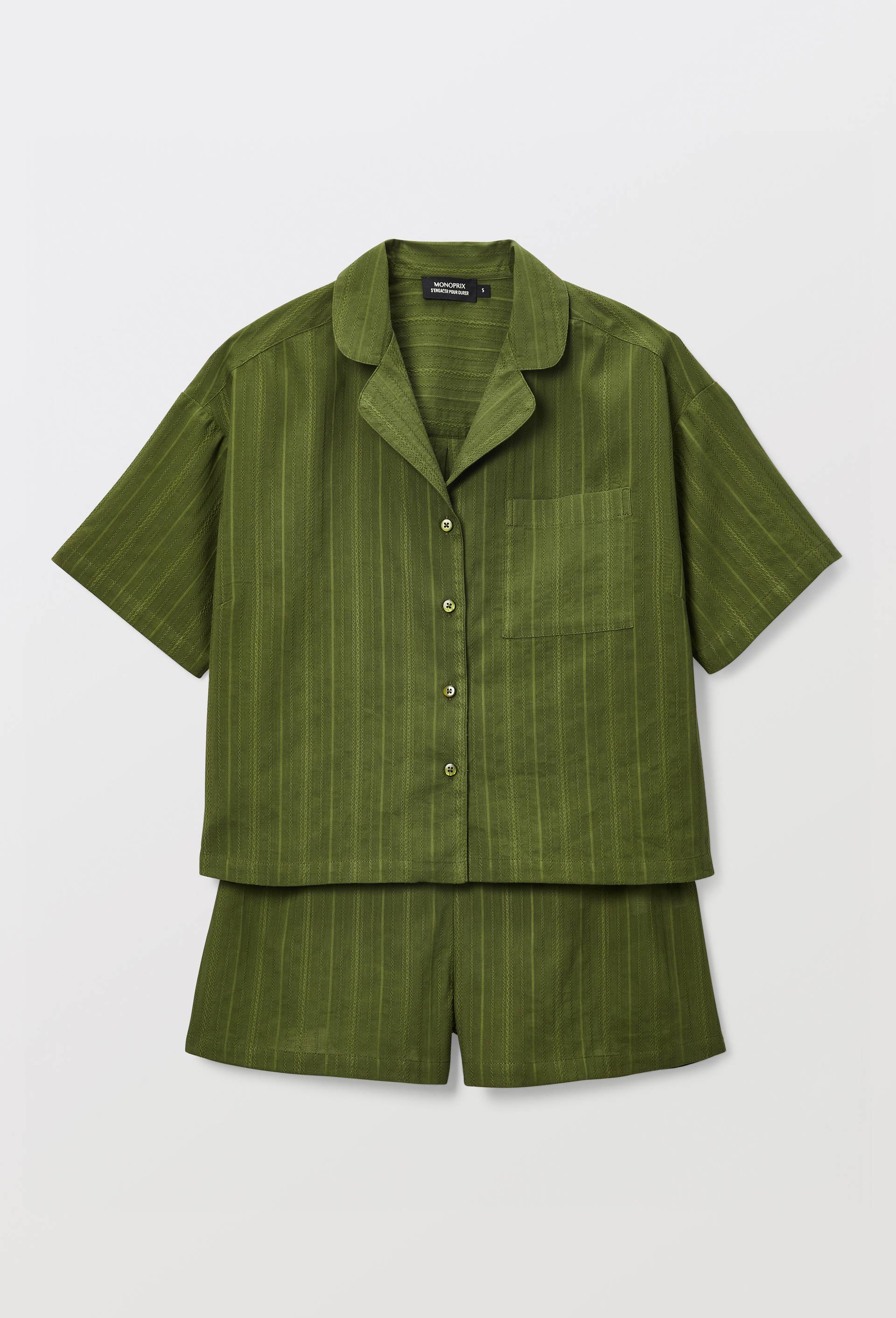 Pyjashort manches courtes uni en coton BIO GOTS, Vert fonc&eacute;, large image number 2