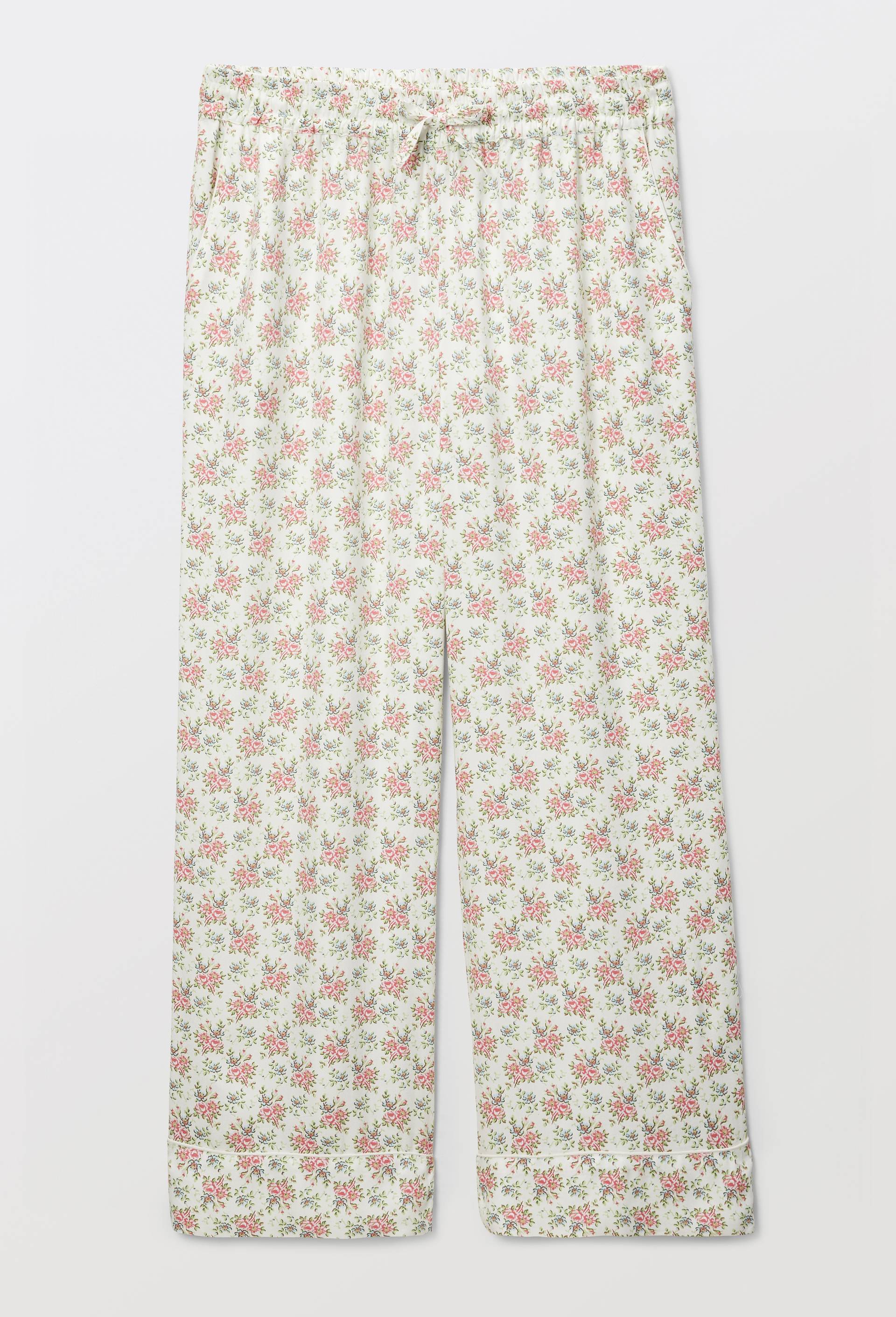 Pantalon fluide imprim&eacute; fleur en viscose, Ecru, large image number 2.0