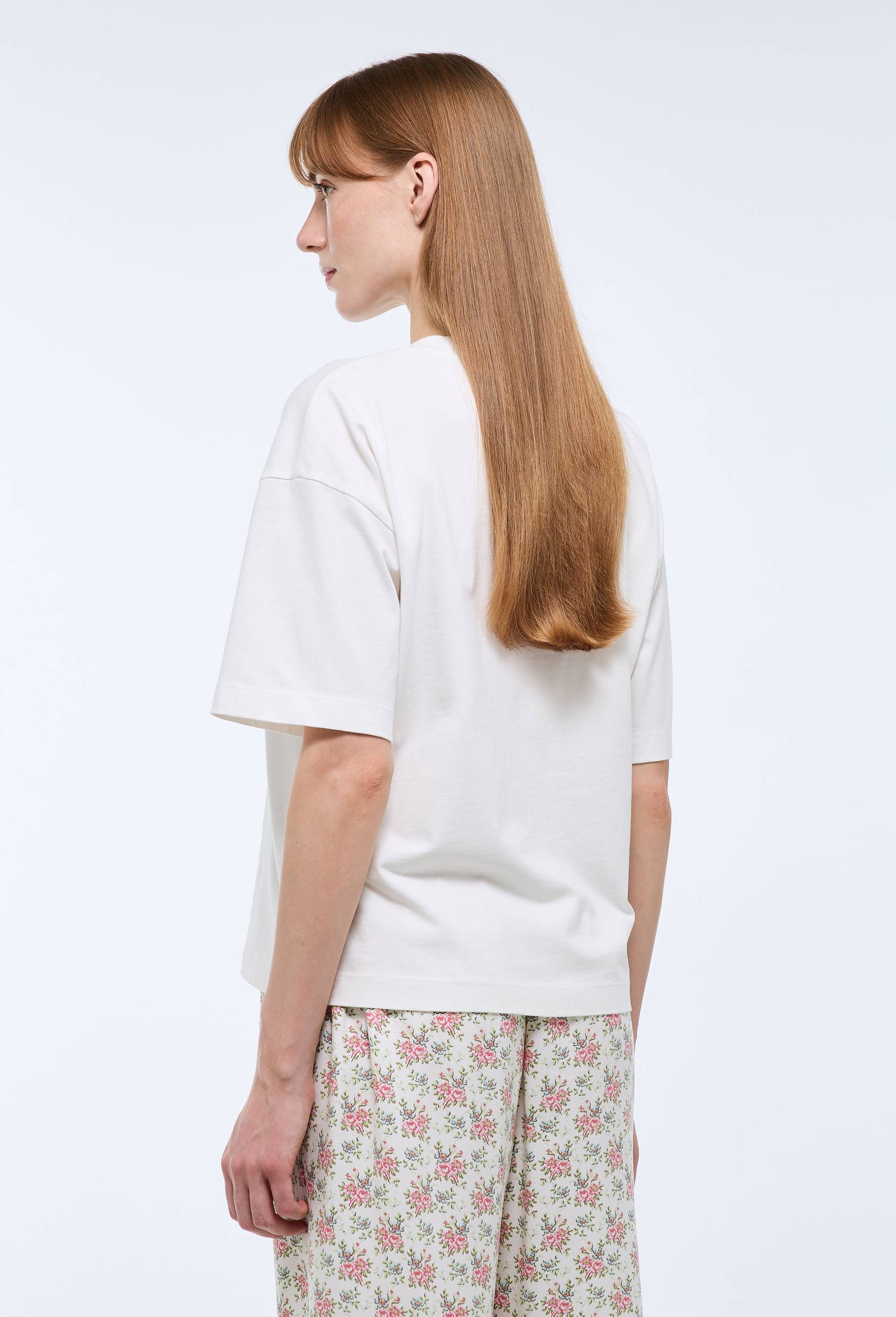 T-shirt col rond broderie fleur en coton bio GOTS, Ecru, large image number 1.0