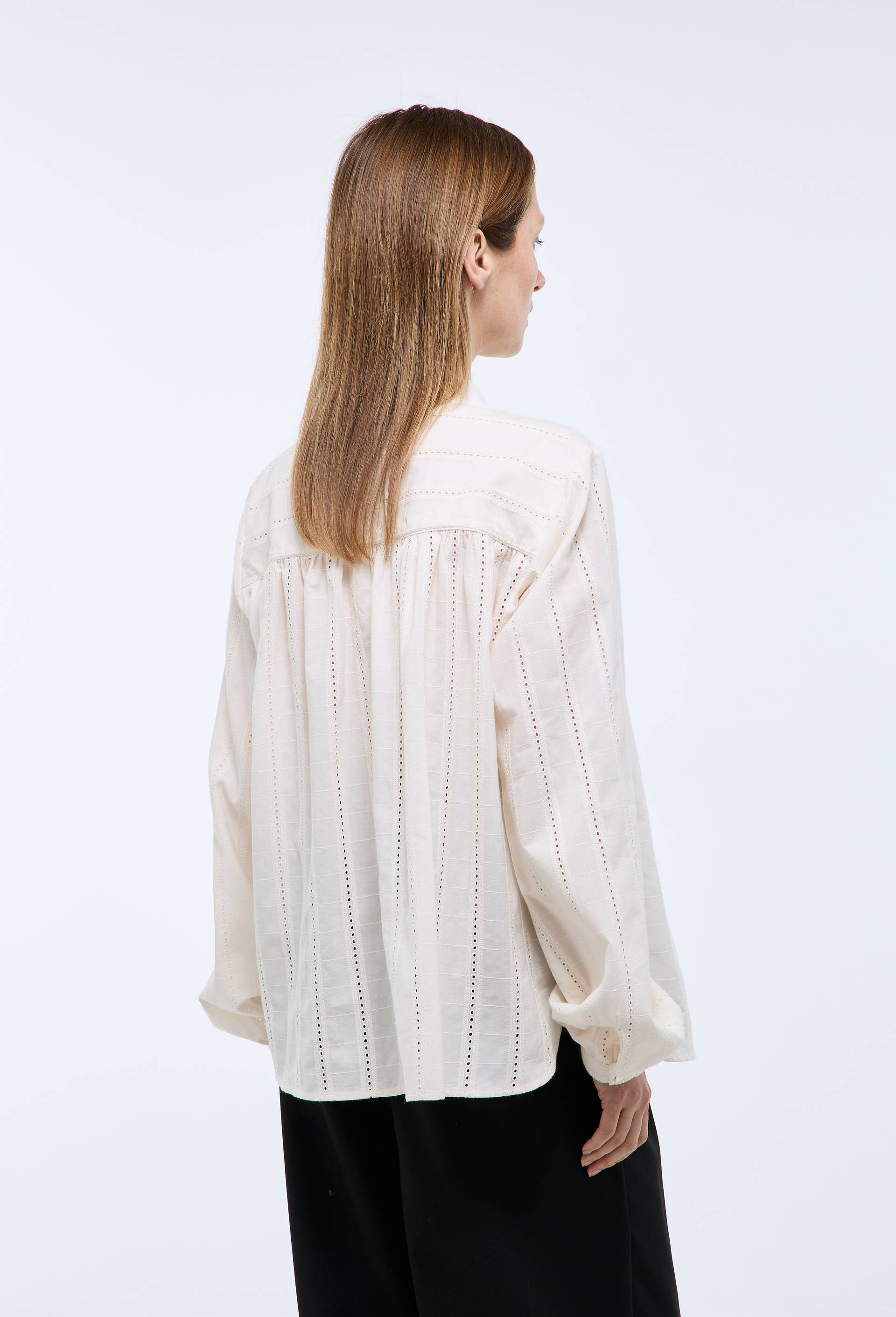 Blouse manches longues en dentelle en coton, Ecru, large image number 1