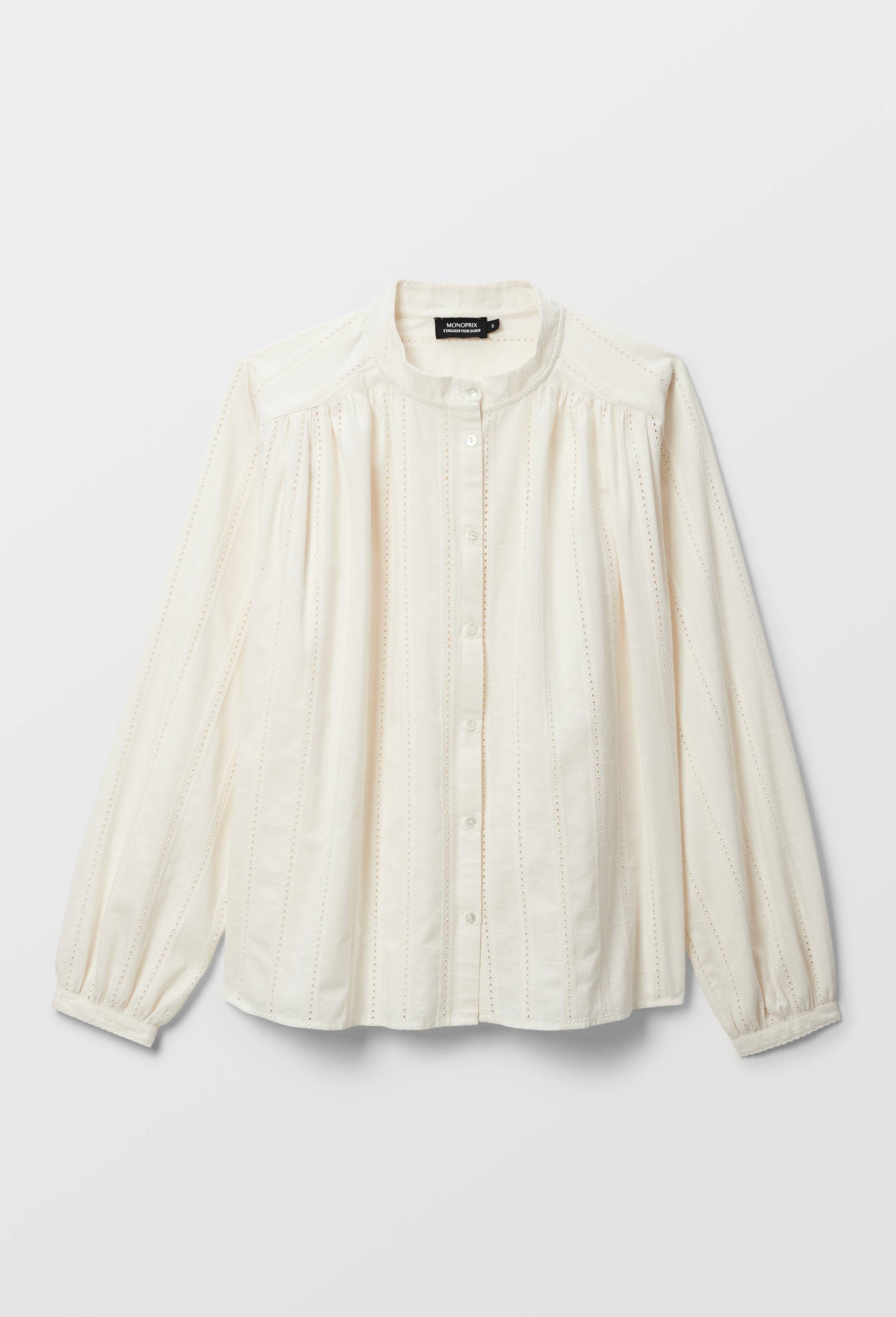 Blouse manches longues en dentelle en coton, Ecru, large image number 2