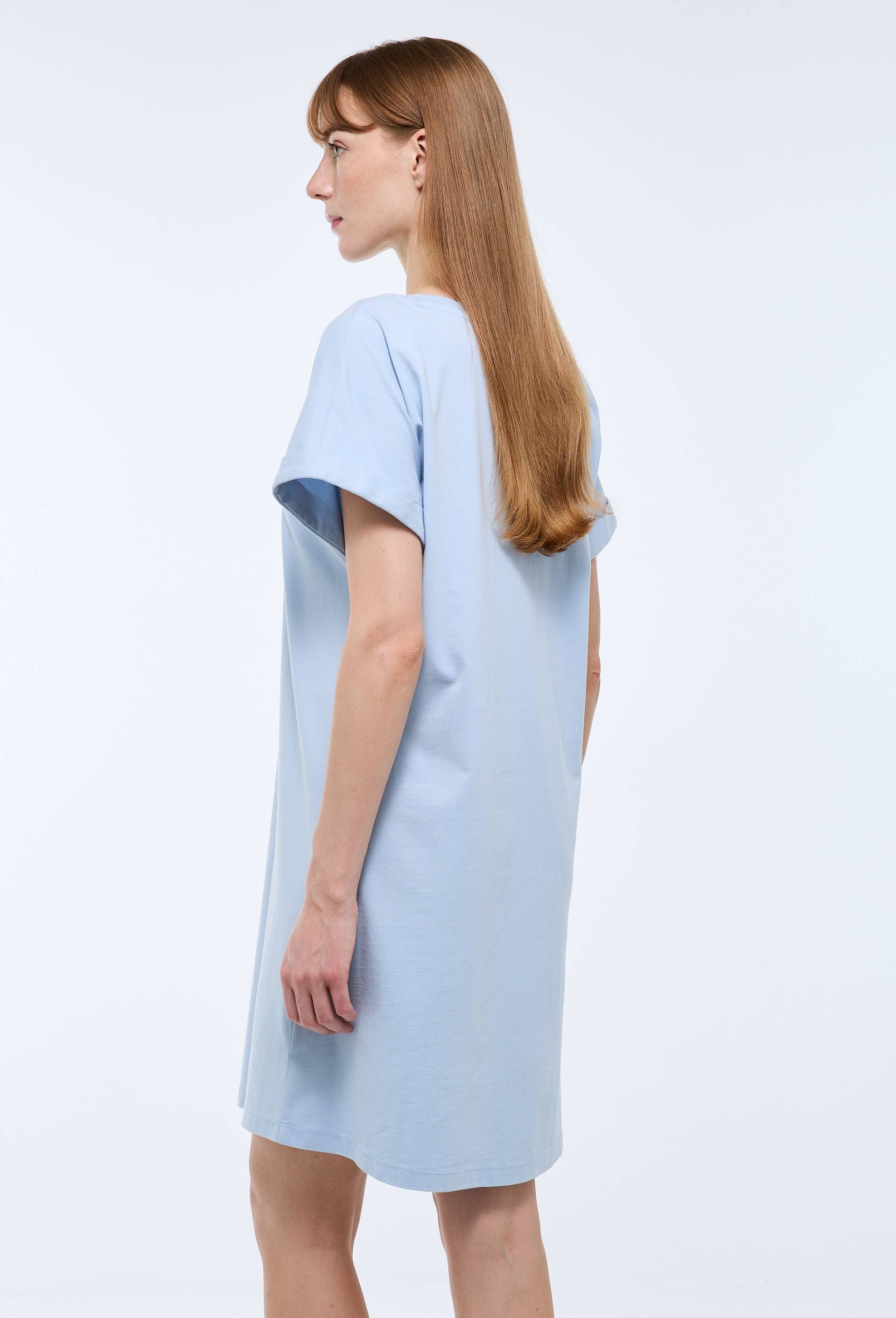 Chemise de nuit unie avec broderie fleur en coton bio GOTS, Bleu clair, large image number 1