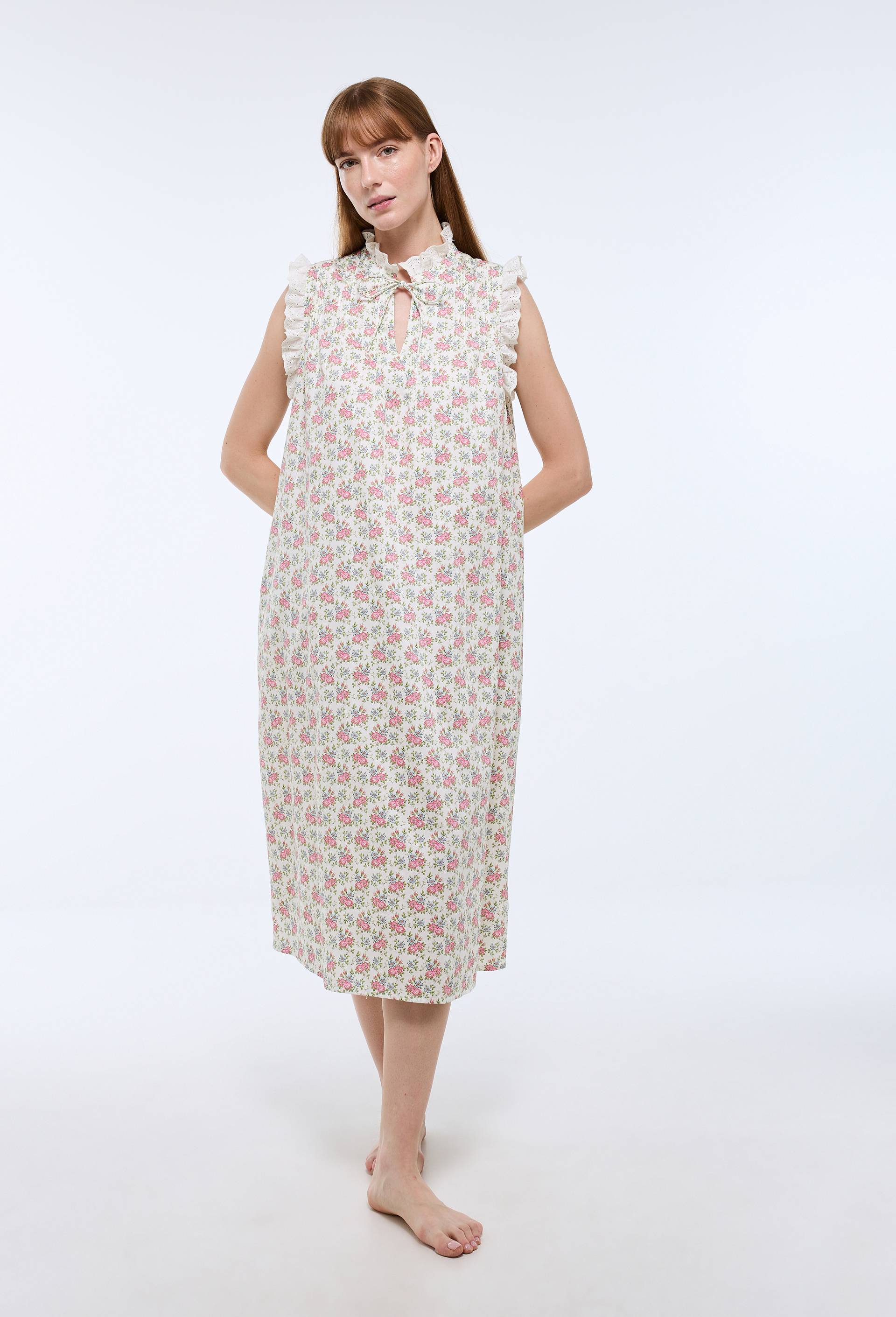 Chemise de nuit imprim&eacute;e sans manches en coton BIO GOTS, Ecru, large image number 0