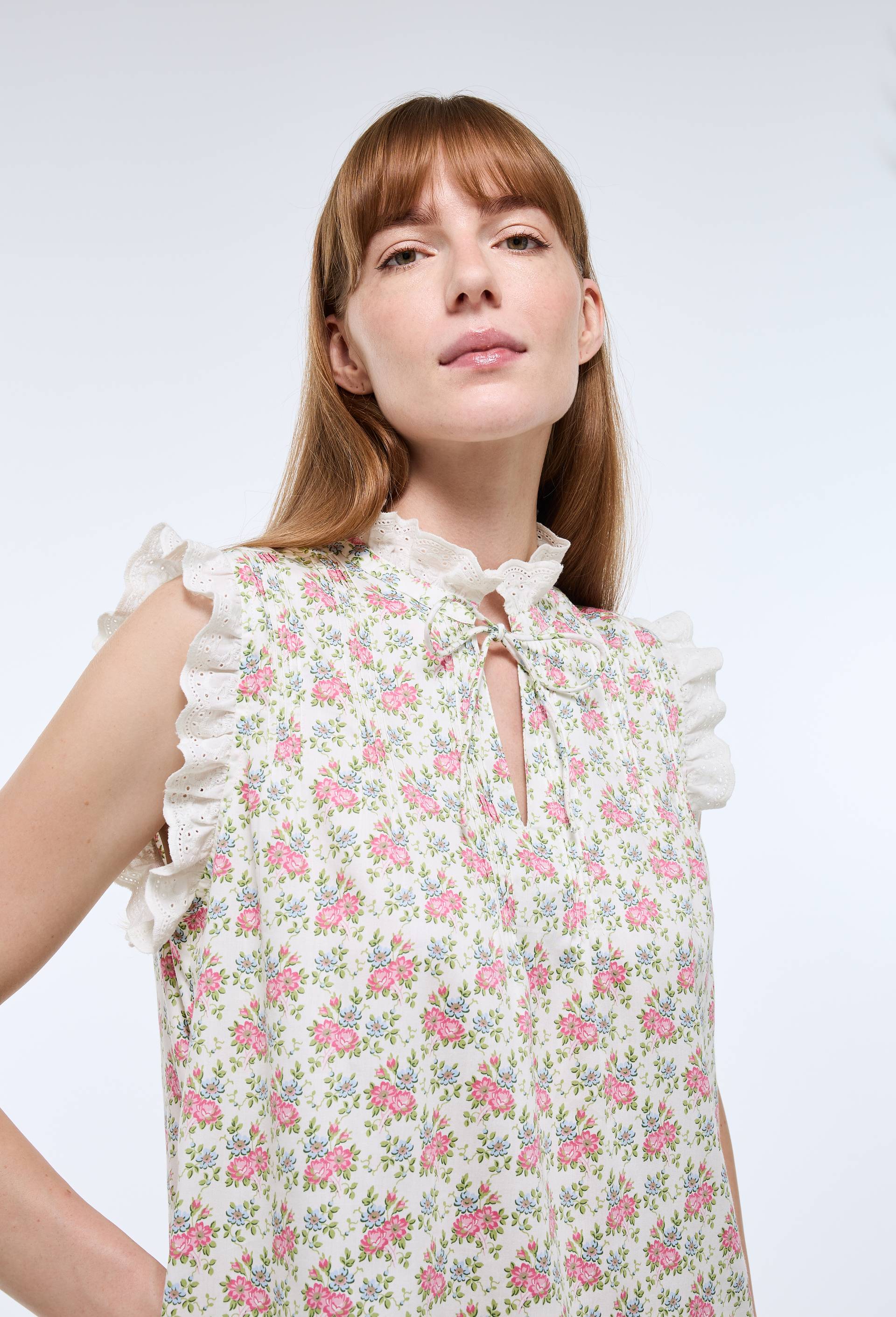 Chemise de nuit imprim&eacute;e sans manches en coton BIO GOTS, Ecru, large image number 1