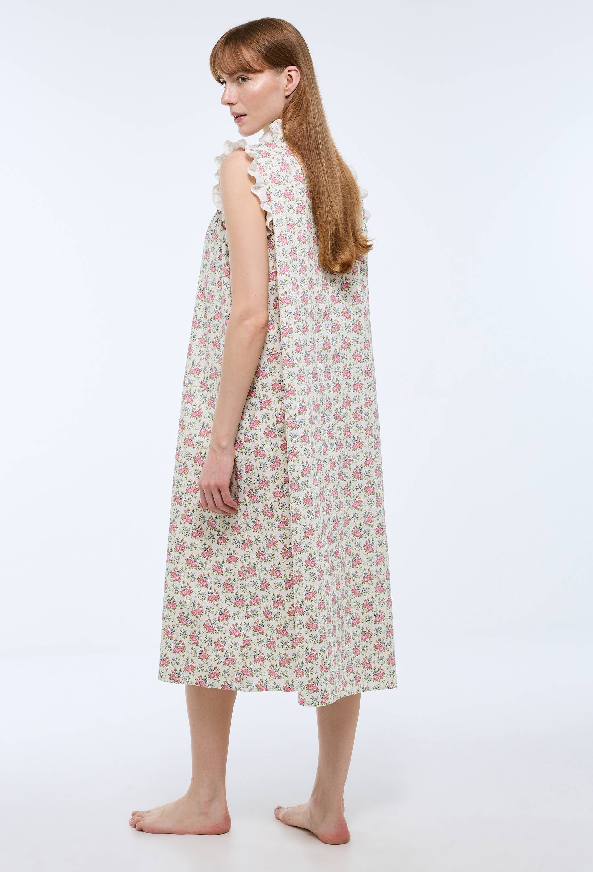 Chemise de nuit imprim&eacute;e sans manches en coton BIO GOTS, Ecru, large image number 2