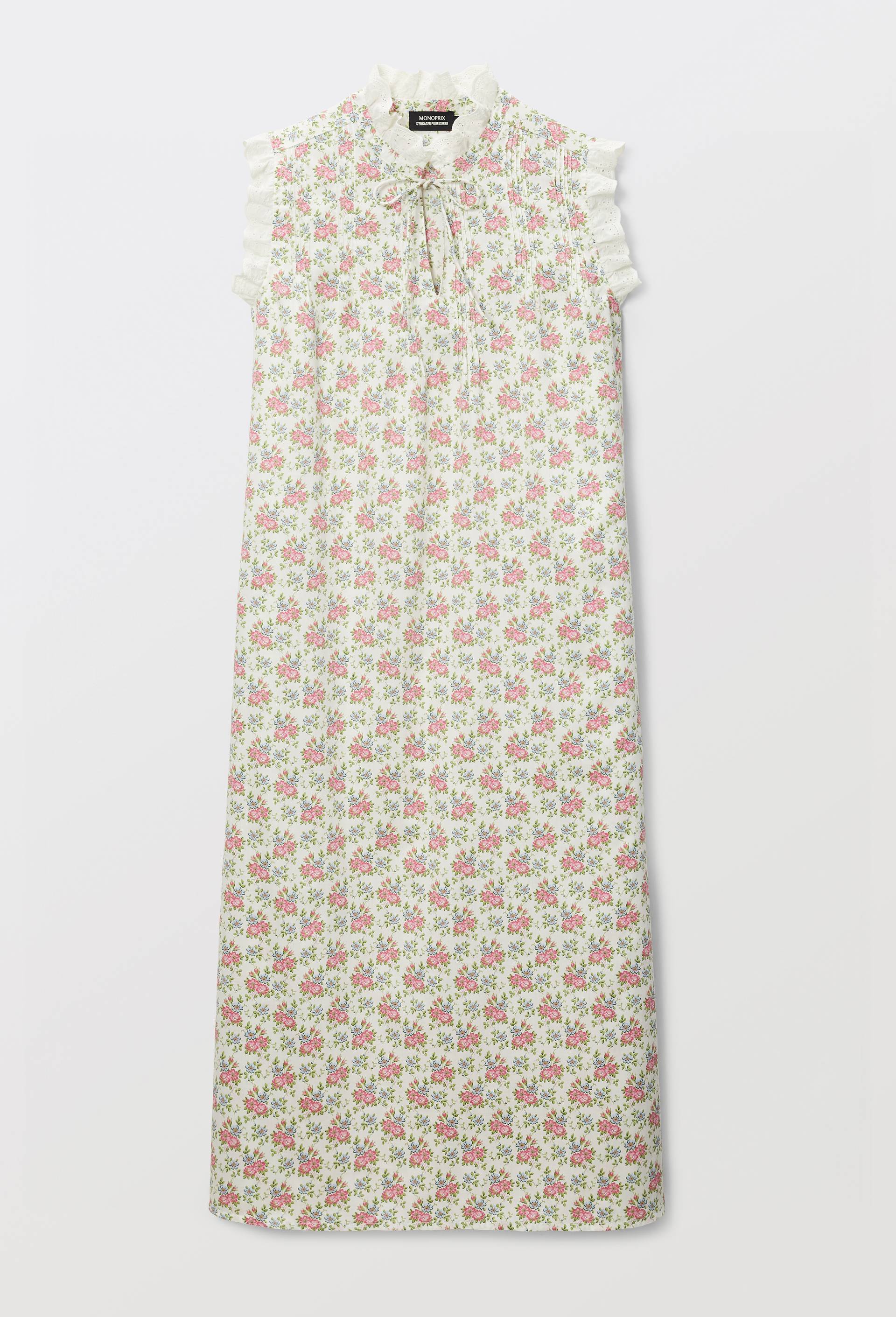 Chemise de nuit imprim&eacute;e sans manches en coton BIO GOTS, Ecru, large image number 3