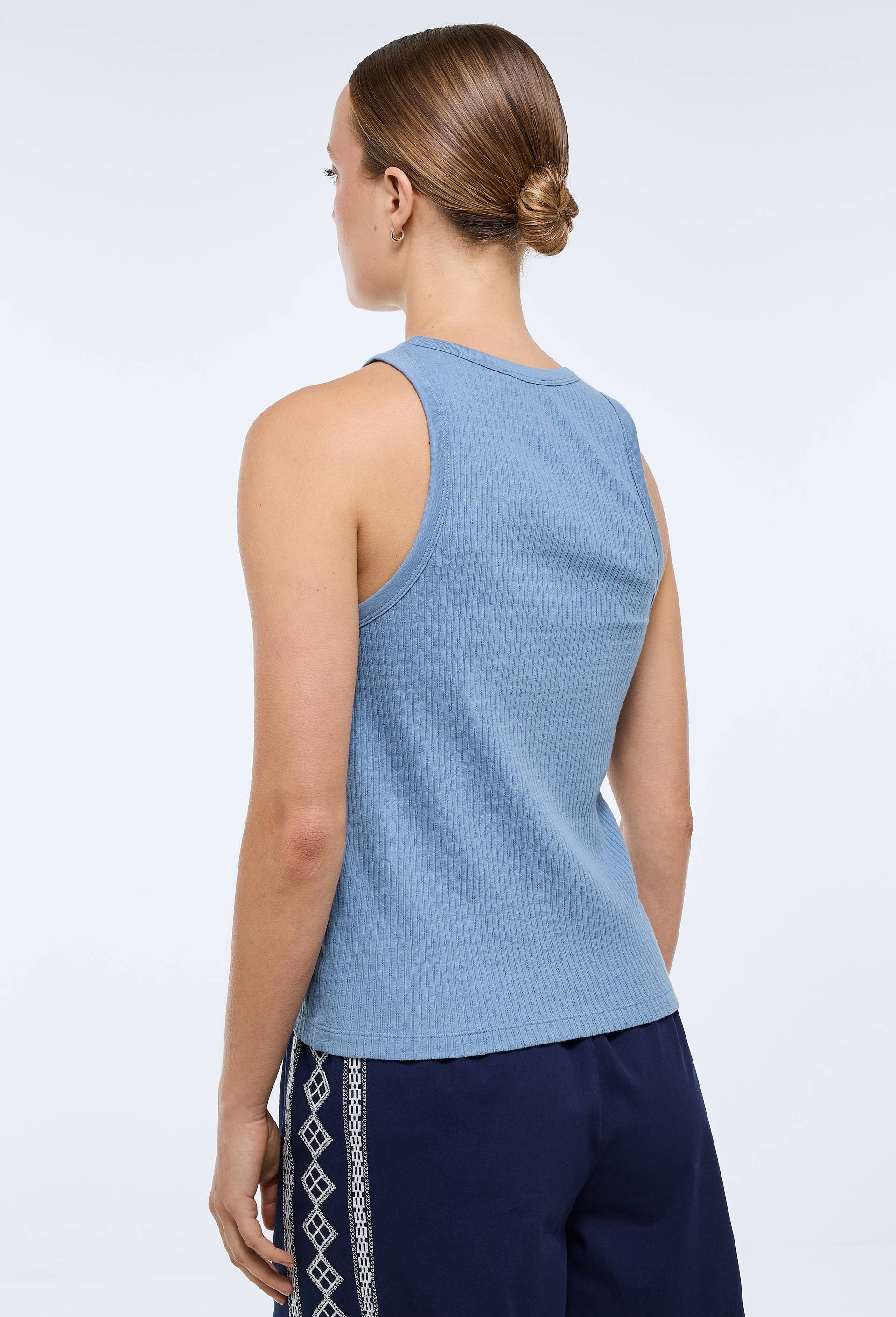 D&eacute;bardeur &agrave; c&ocirc;tes pointelle, Bleu, large image number 1