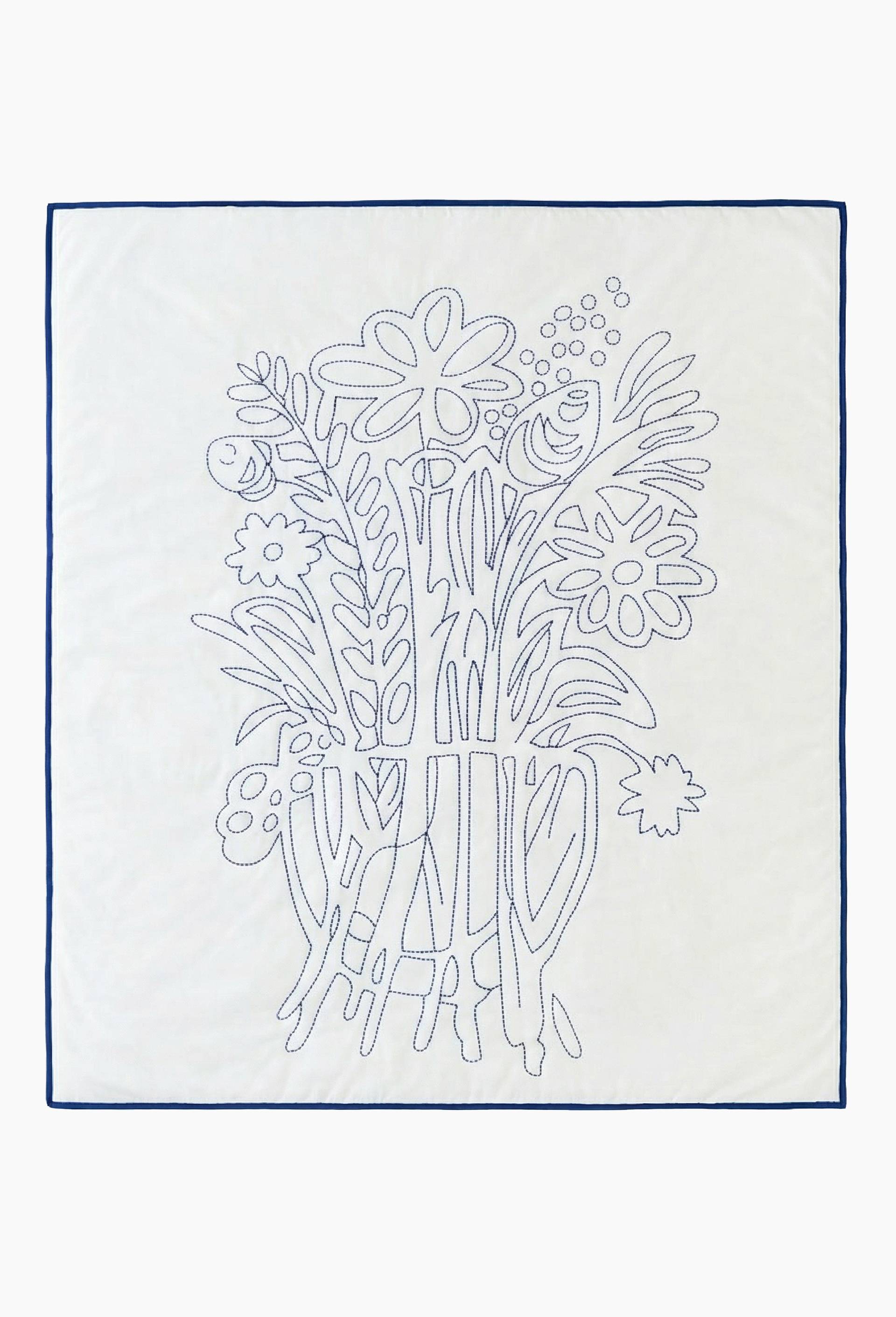 Boutis brod&eacute;, 140x160cm, en coton lin - BD GRAFT x MONOPRIX, Bleu, large image number 0.0