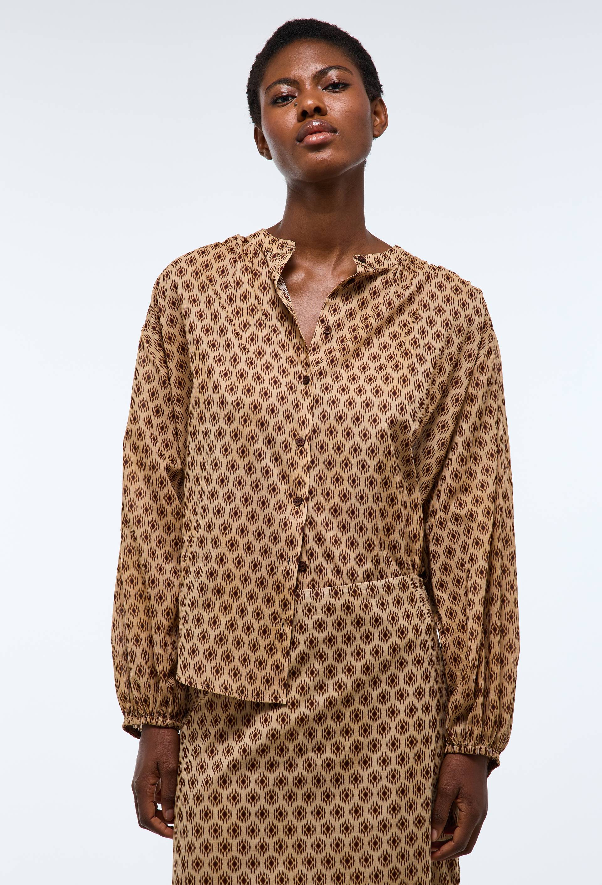 Blouse ample manches trois quarts imprim&eacute;e, Brun fonc&eacute;, large image number 1