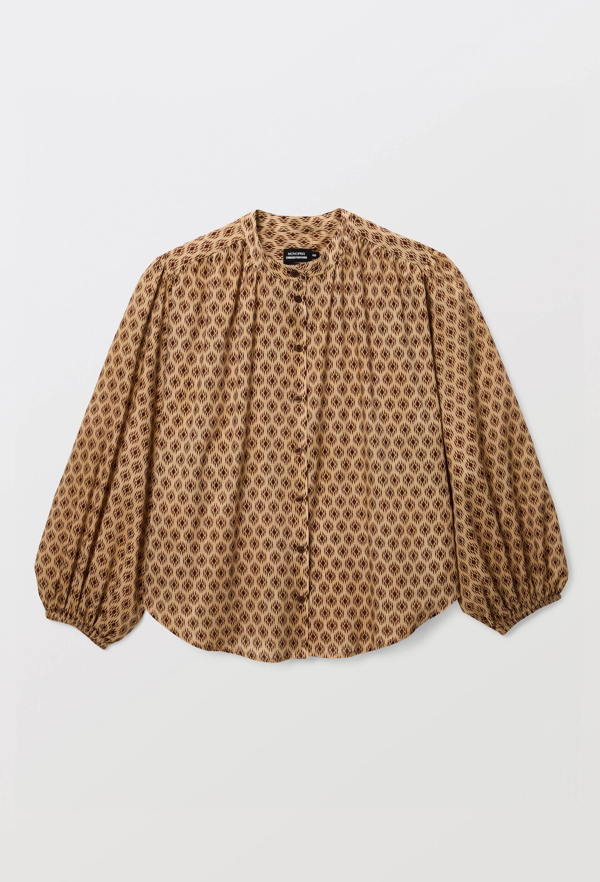 Blouse ample manches trois quarts imprim&eacute;e, Brun fonc&eacute;, large image number 4.0