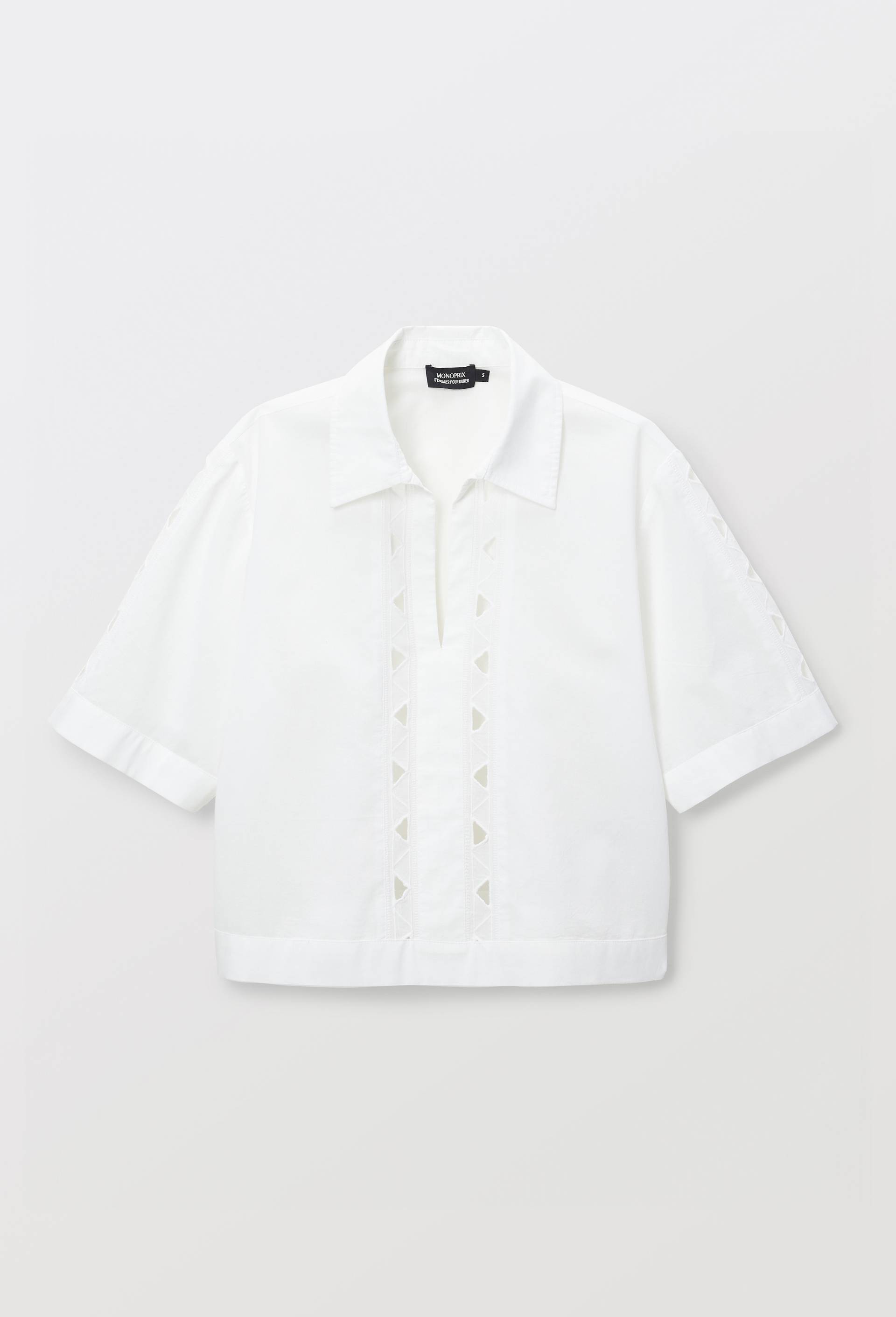 Chemise manches courtes en coton BIO GOTS, Blanc, large image number 3