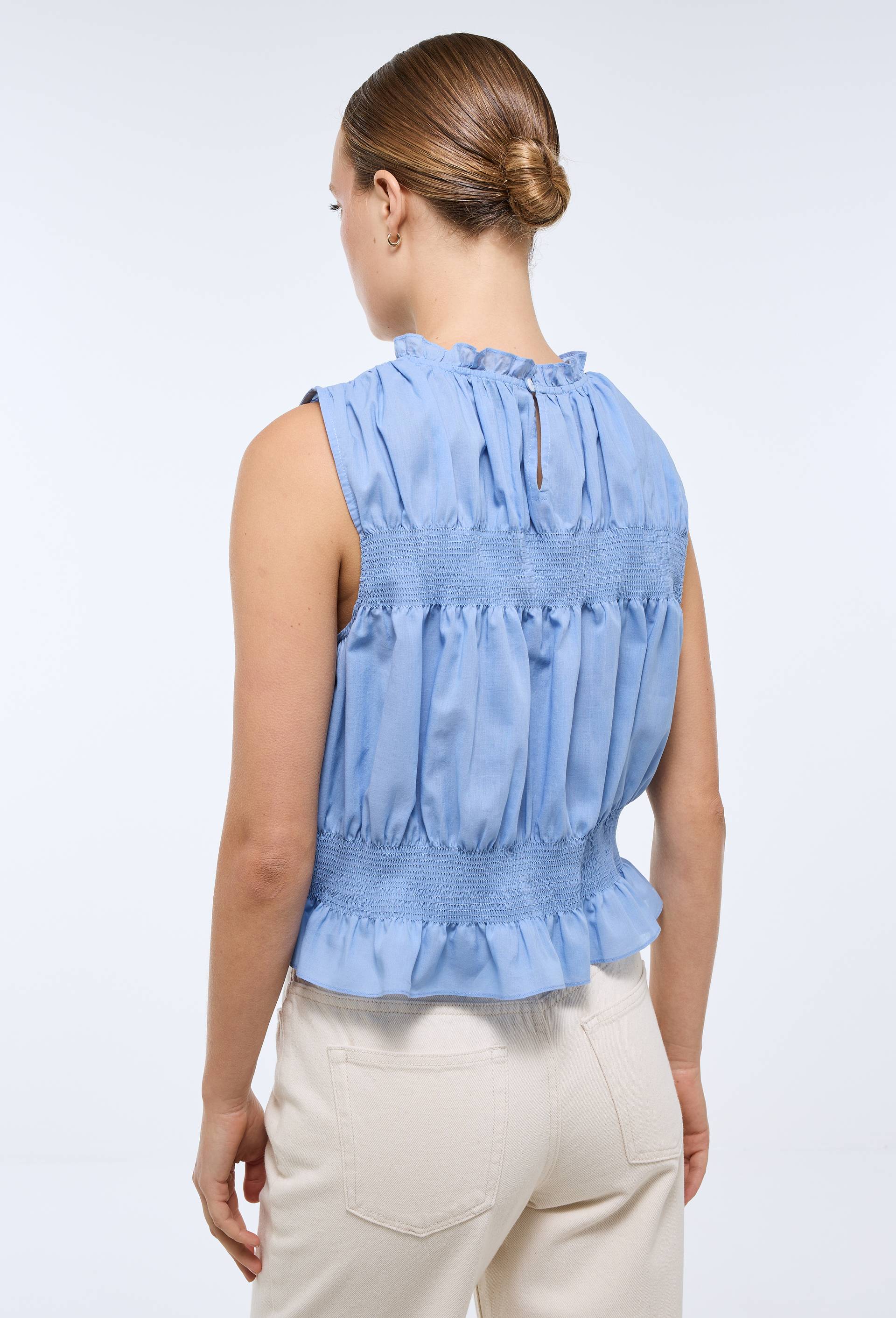Top sans manches smock&eacute; en coton BIO GOTS, Bleu, large image number 1