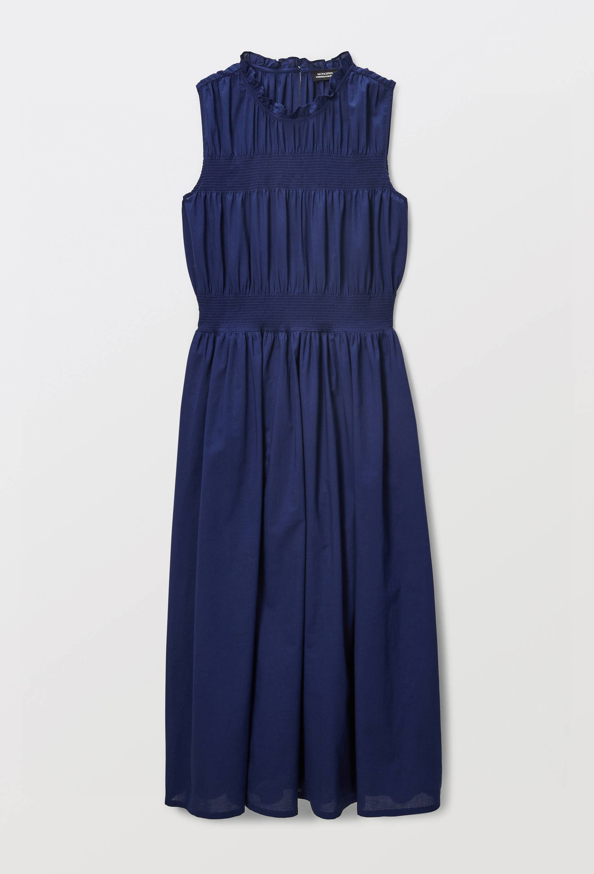 Robe longue smock&eacute;e unie en coton BIO GOTS, Bleu fonc&eacute;, large image number 3.0