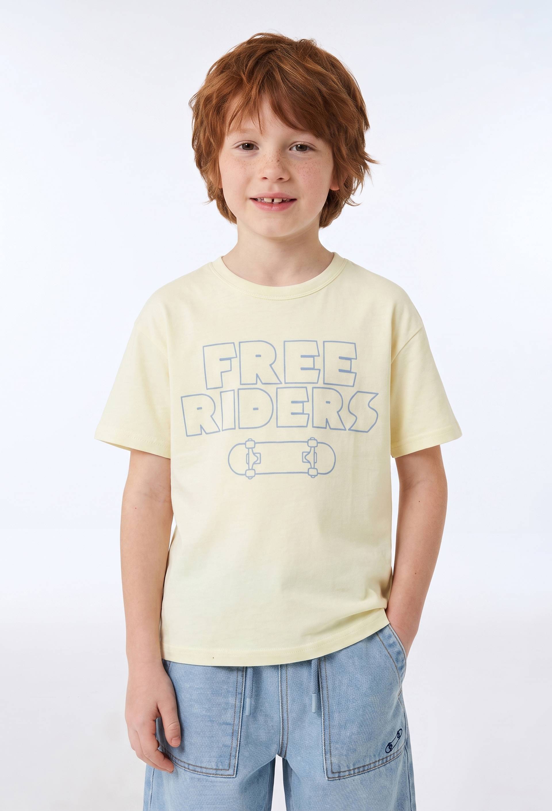 T-shirt manches courtes &agrave; inscription en coton BIO GOTS, Jaune clair, large image number 0.0