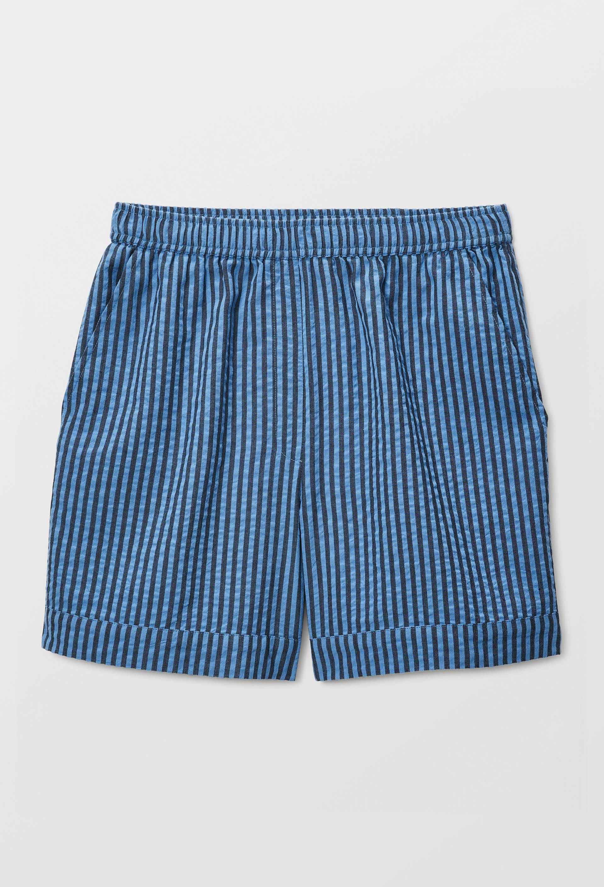 Short ray&eacute; &eacute;lastiqu&eacute; en coton, Bleu, large image number 2.0