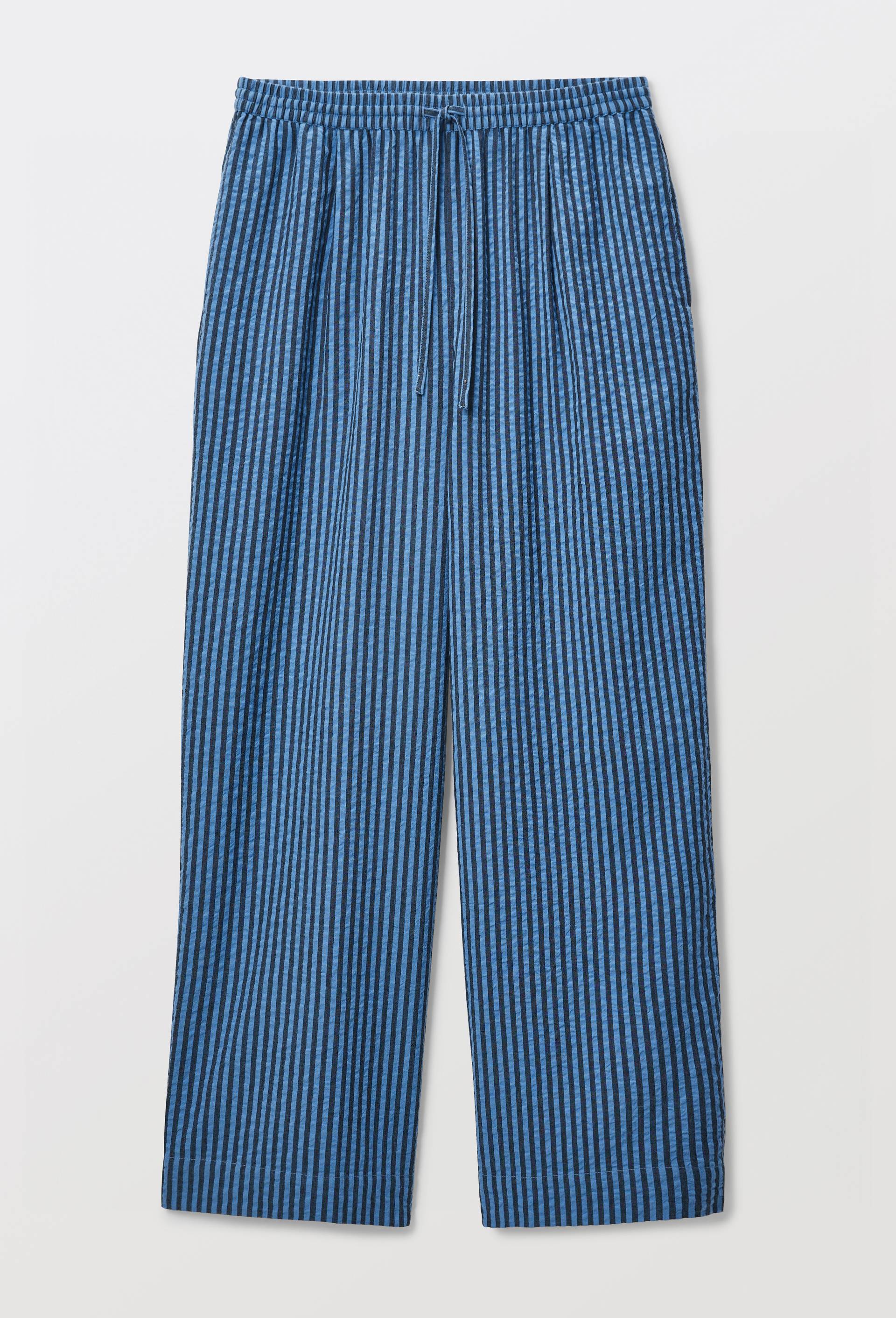 Pantalon large ray&eacute; taille semi-elastiqu&eacute;e, Bleu, large image number 2