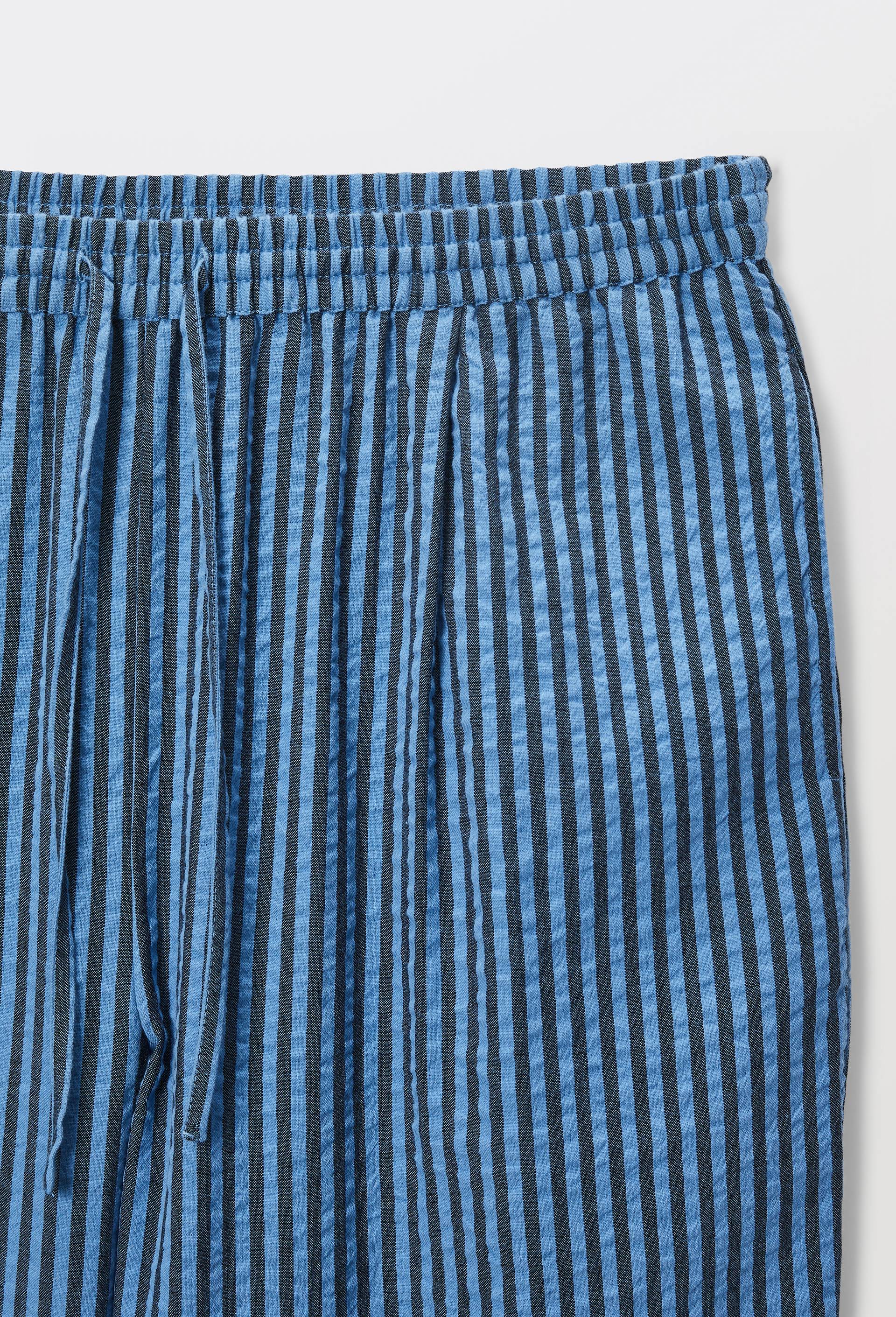 Pantalon large ray&eacute; taille semi-elastiqu&eacute;e, Bleu, large image number 3