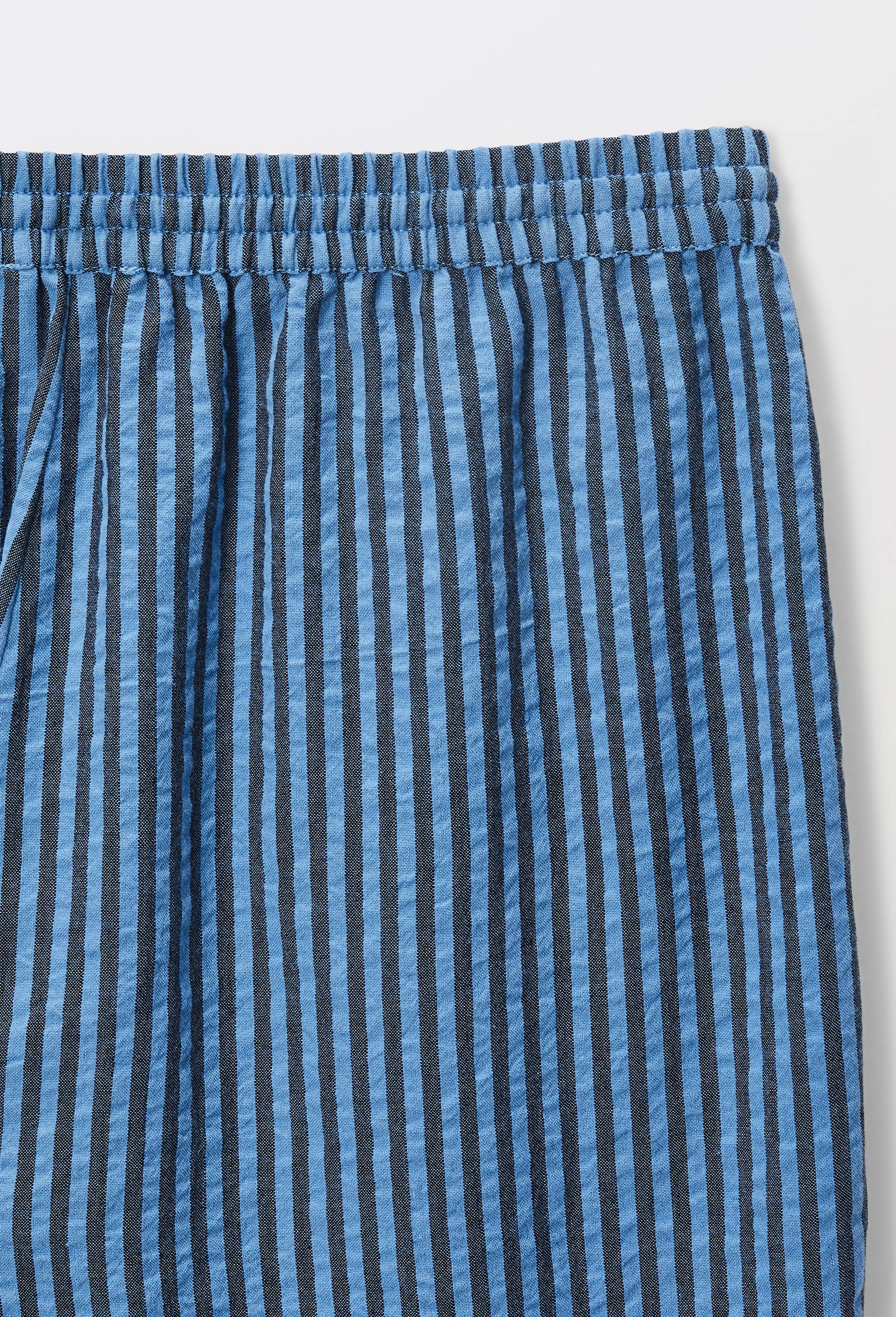 Pantalon large ray&eacute; taille semi-elastiqu&eacute;e, Bleu, large image number 4