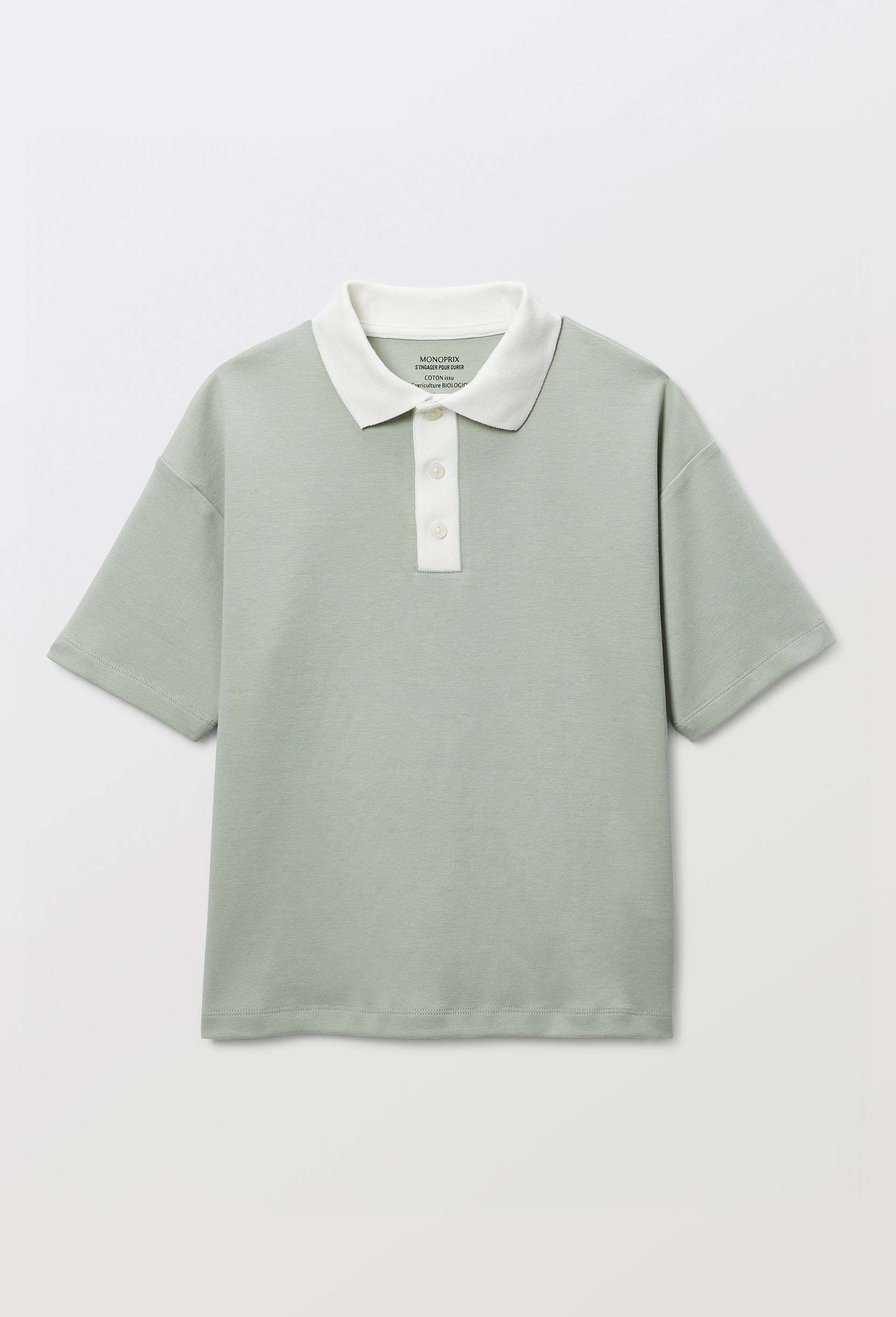 Polo manches courtes uni en coton BIO GOTS, Vert clair, large image number 2