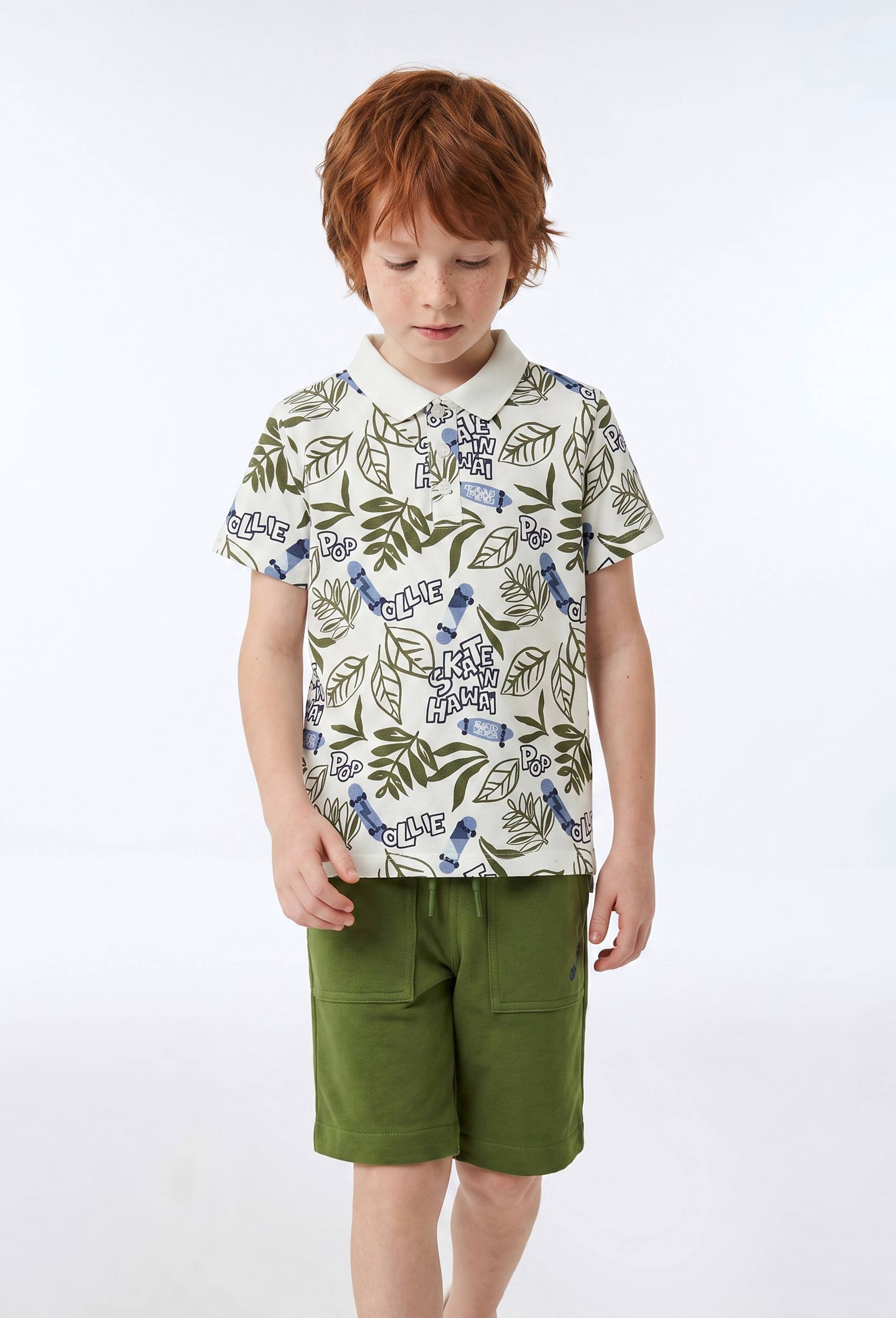Polo manches courtes imprim&eacute; en coton BIO GOTS, Beige clair, large image number 0.0