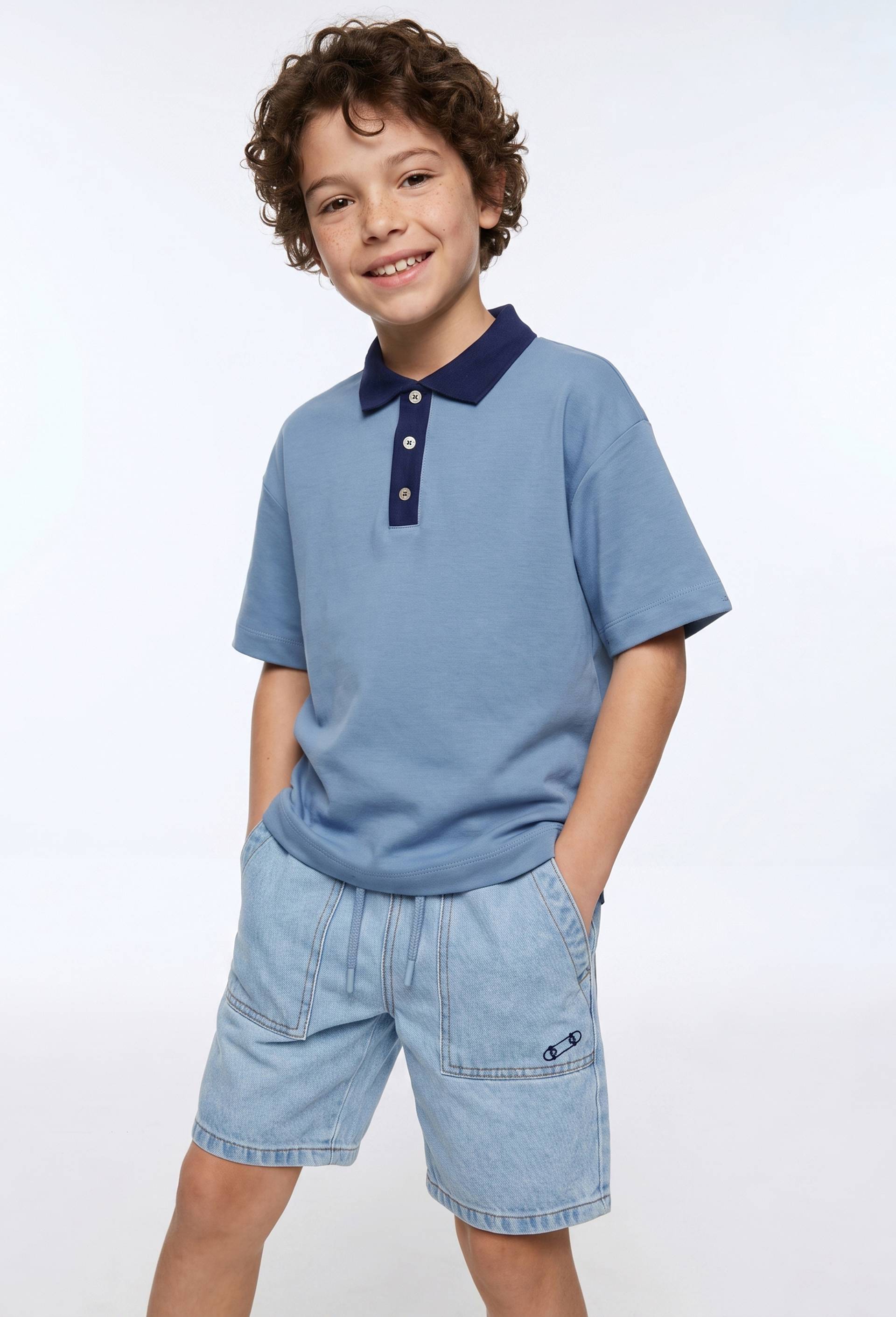 Polo manches courtes uni en coton BIO GOTS, Bleu, large image number 0.0