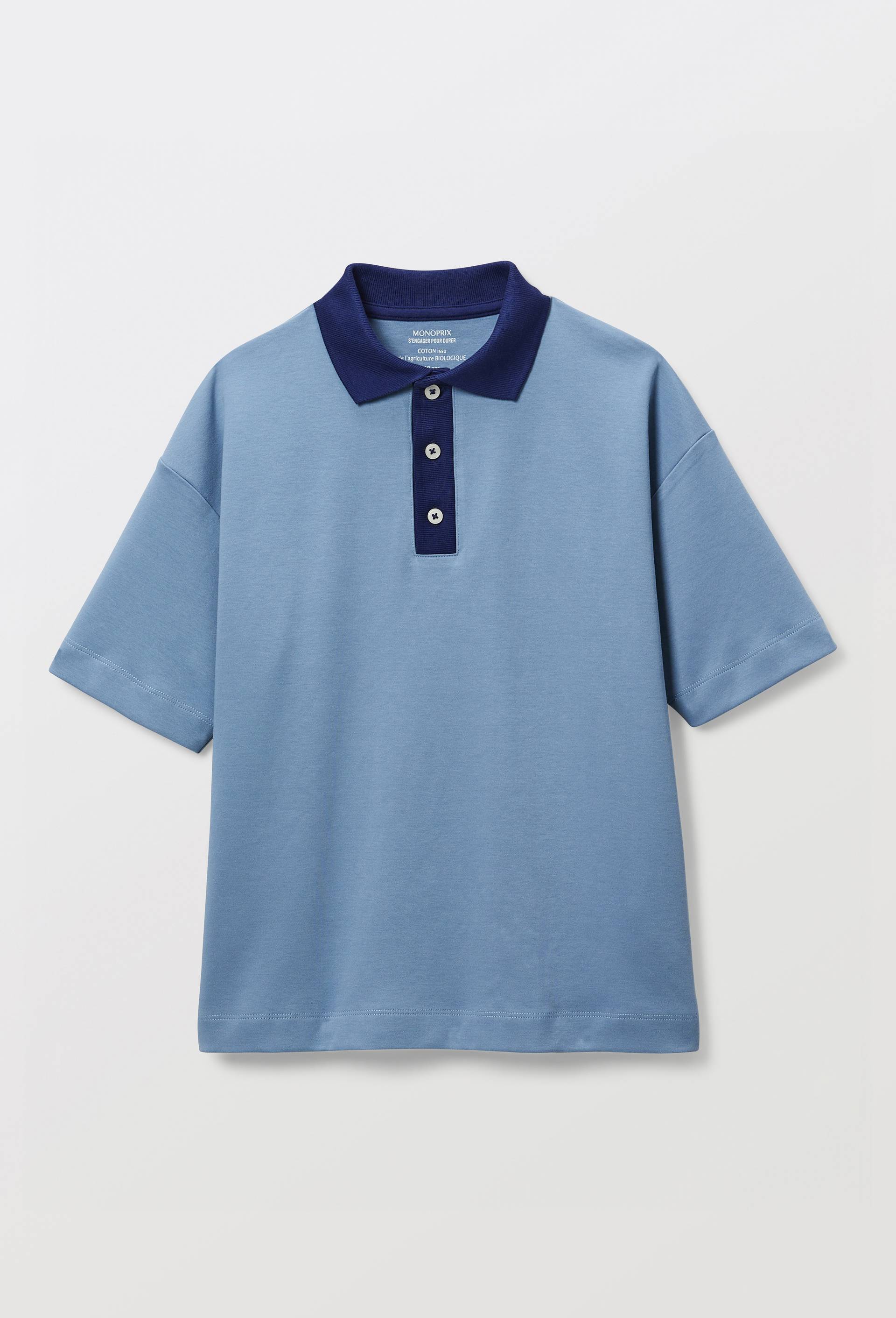 Polo manches courtes uni en coton BIO GOTS, Bleu, large image number 1