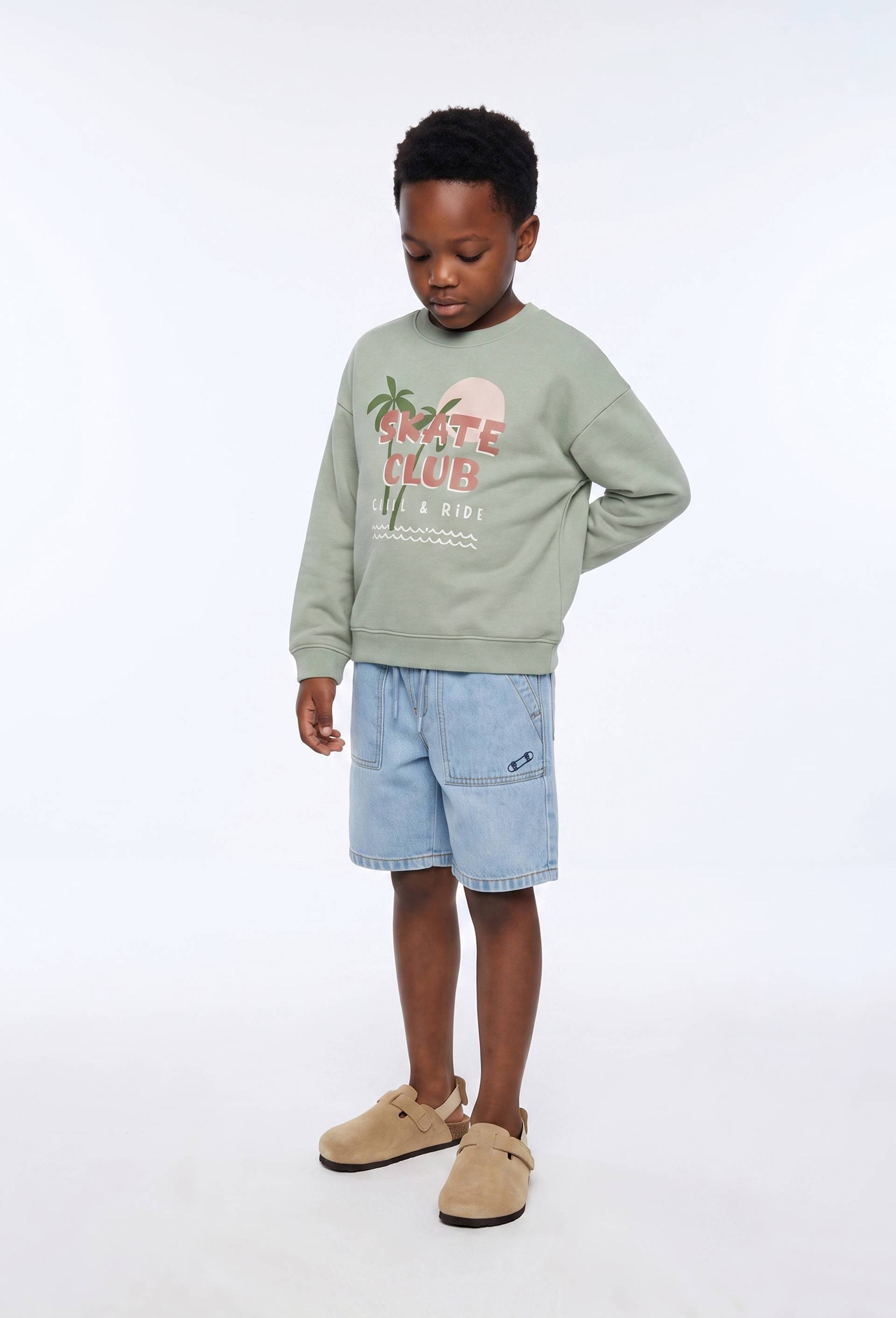 Short &eacute;lastiqu&eacute; denim en coton, Bleu, large image number 0