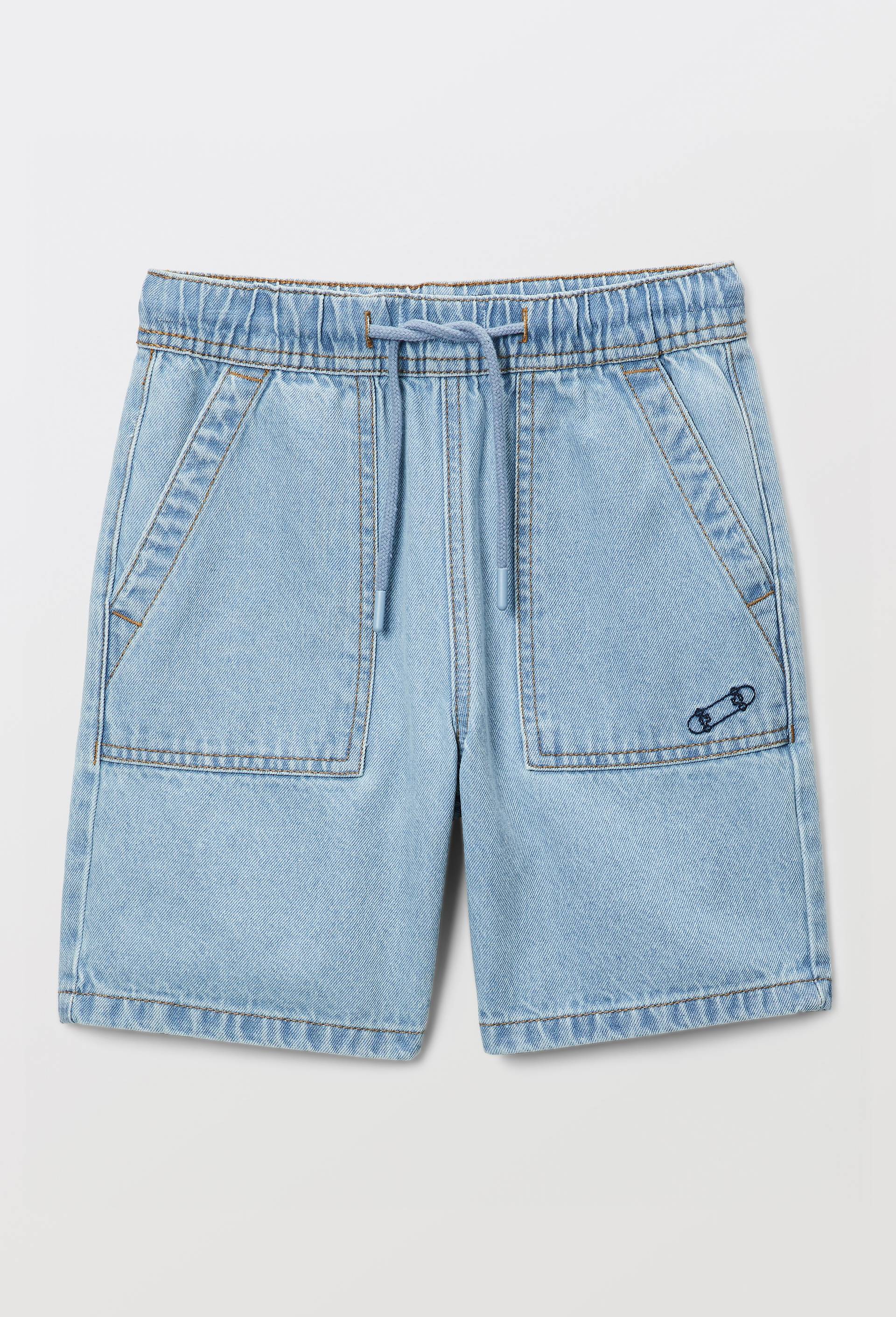 Short &eacute;lastiqu&eacute; denim en coton, Bleu, large image number 1