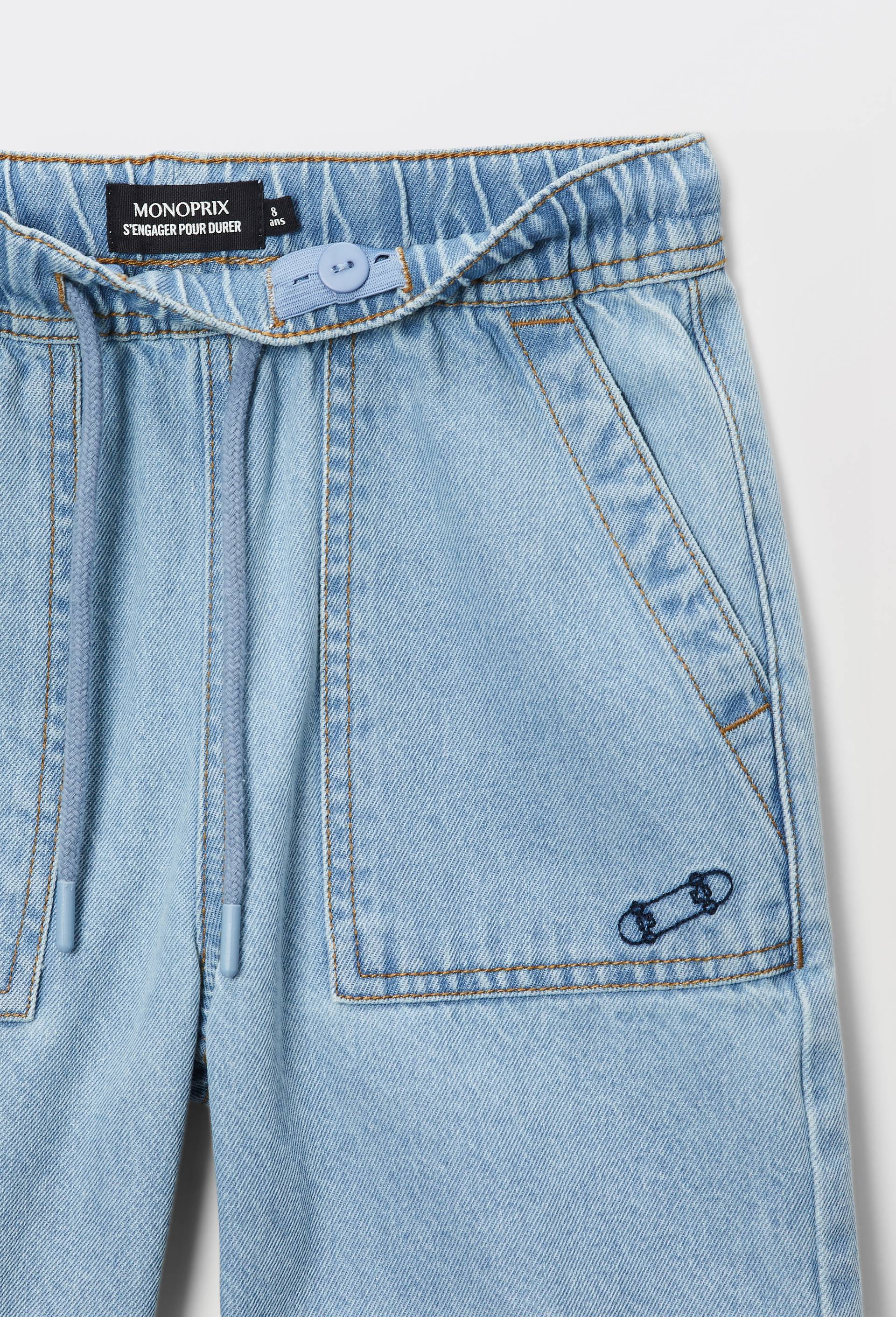 Short &eacute;lastiqu&eacute; denim en coton, Bleu, large image number 3.0