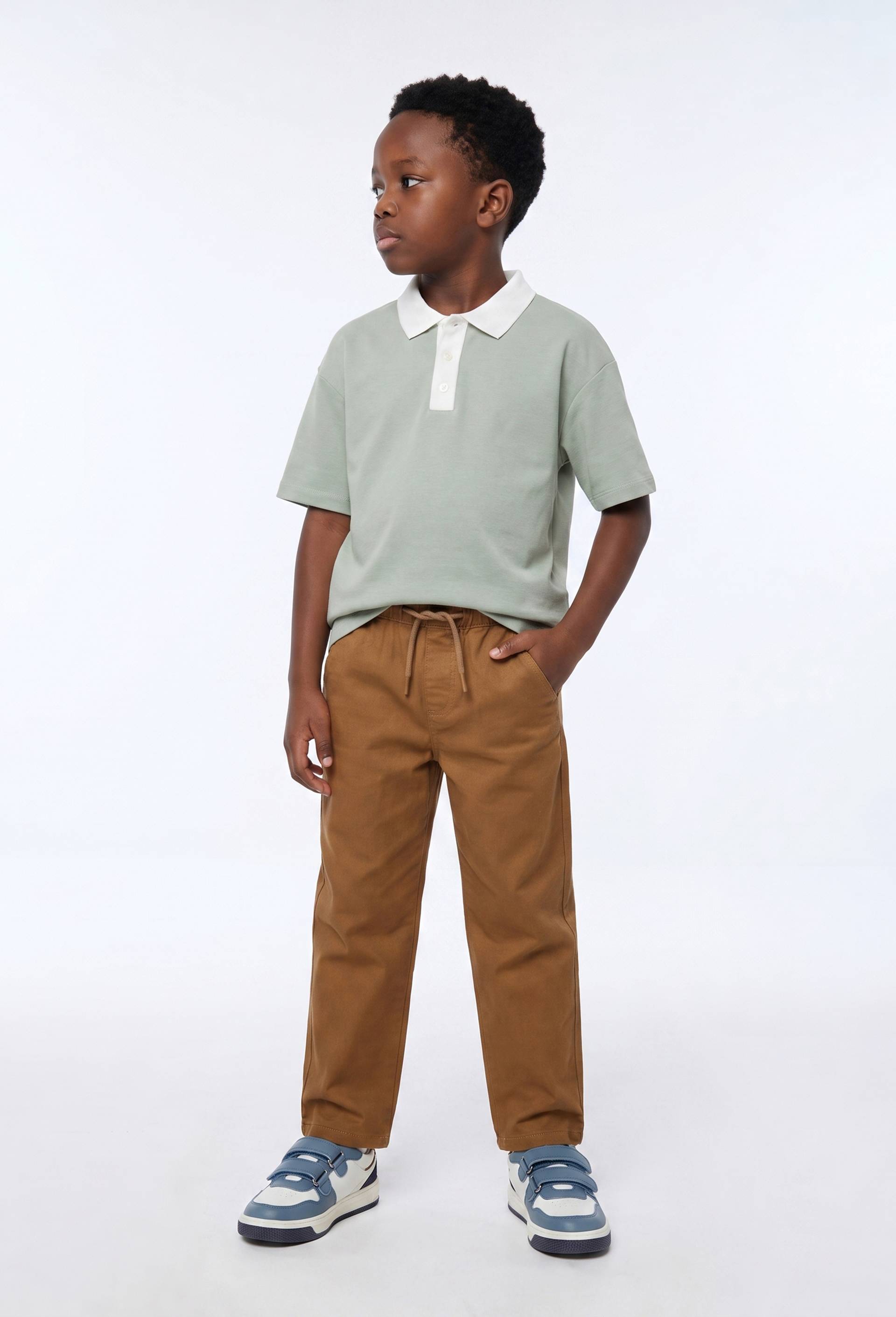 Pantalon droit &eacute;lastiqu&eacute; uni en coton BIO GOTS, Beige, large image number 0
