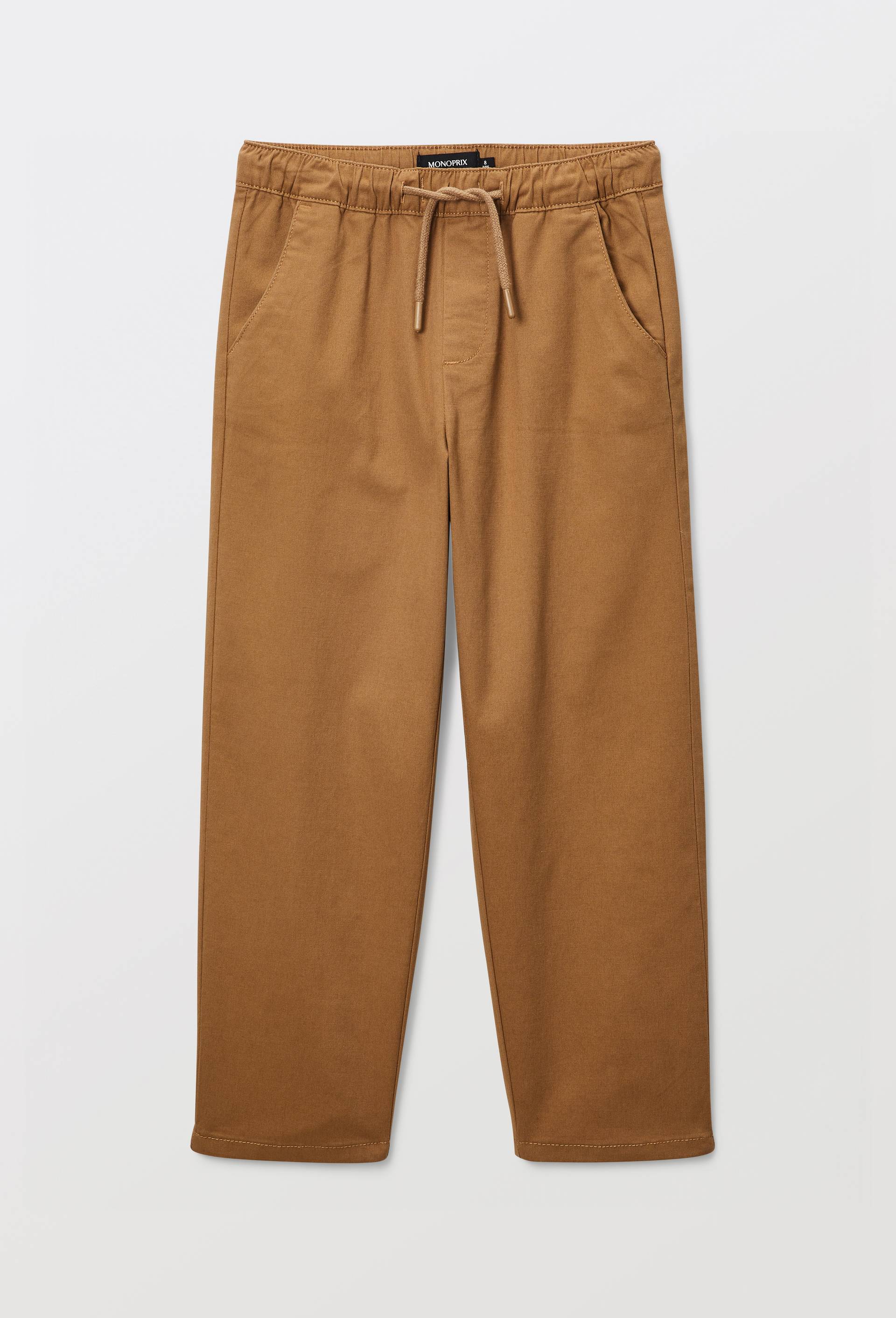 Pantalon droit &eacute;lastiqu&eacute; uni en coton BIO GOTS, Beige, large image number 1