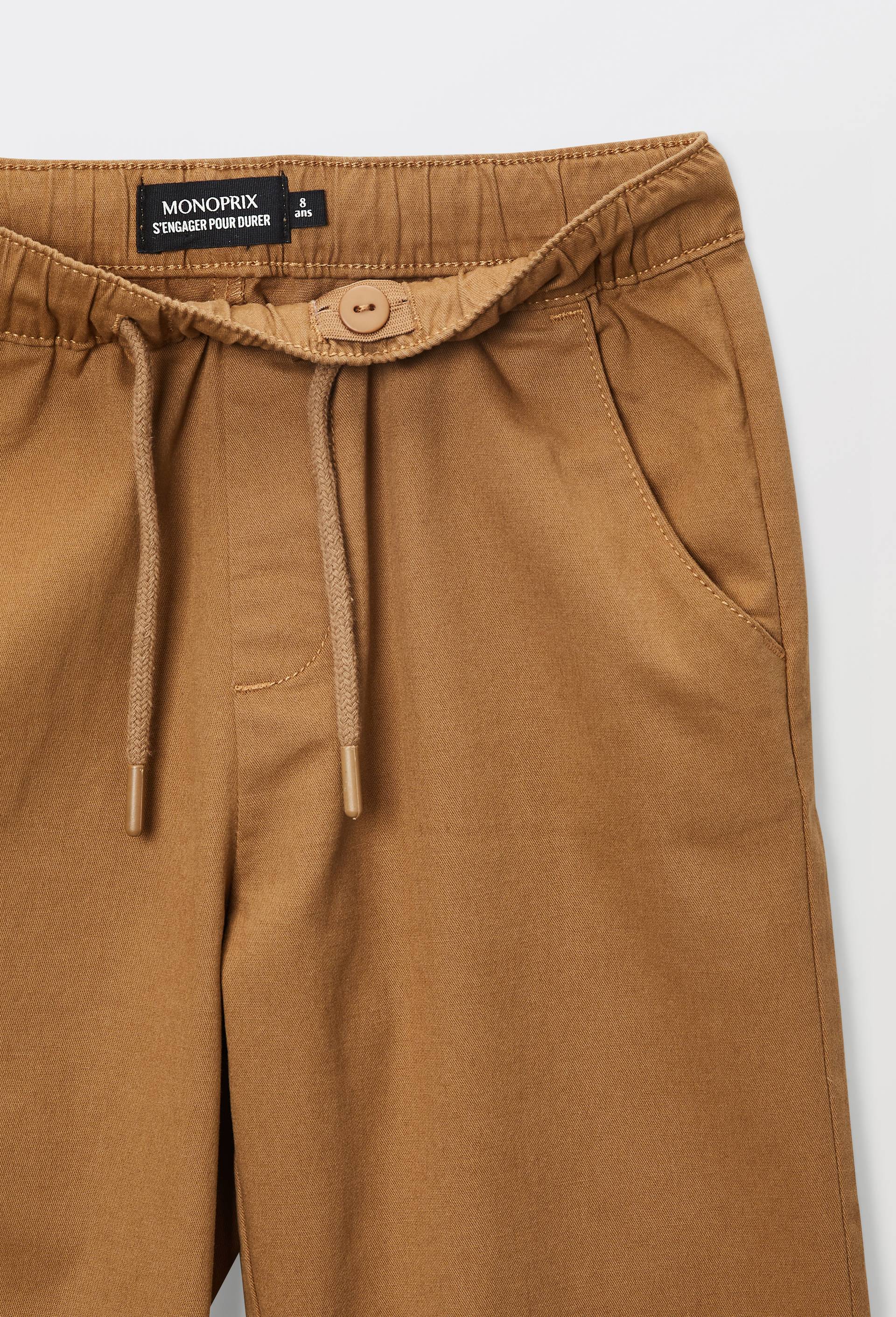 Pantalon droit &eacute;lastiqu&eacute; uni en coton BIO GOTS, Beige, large image number 3