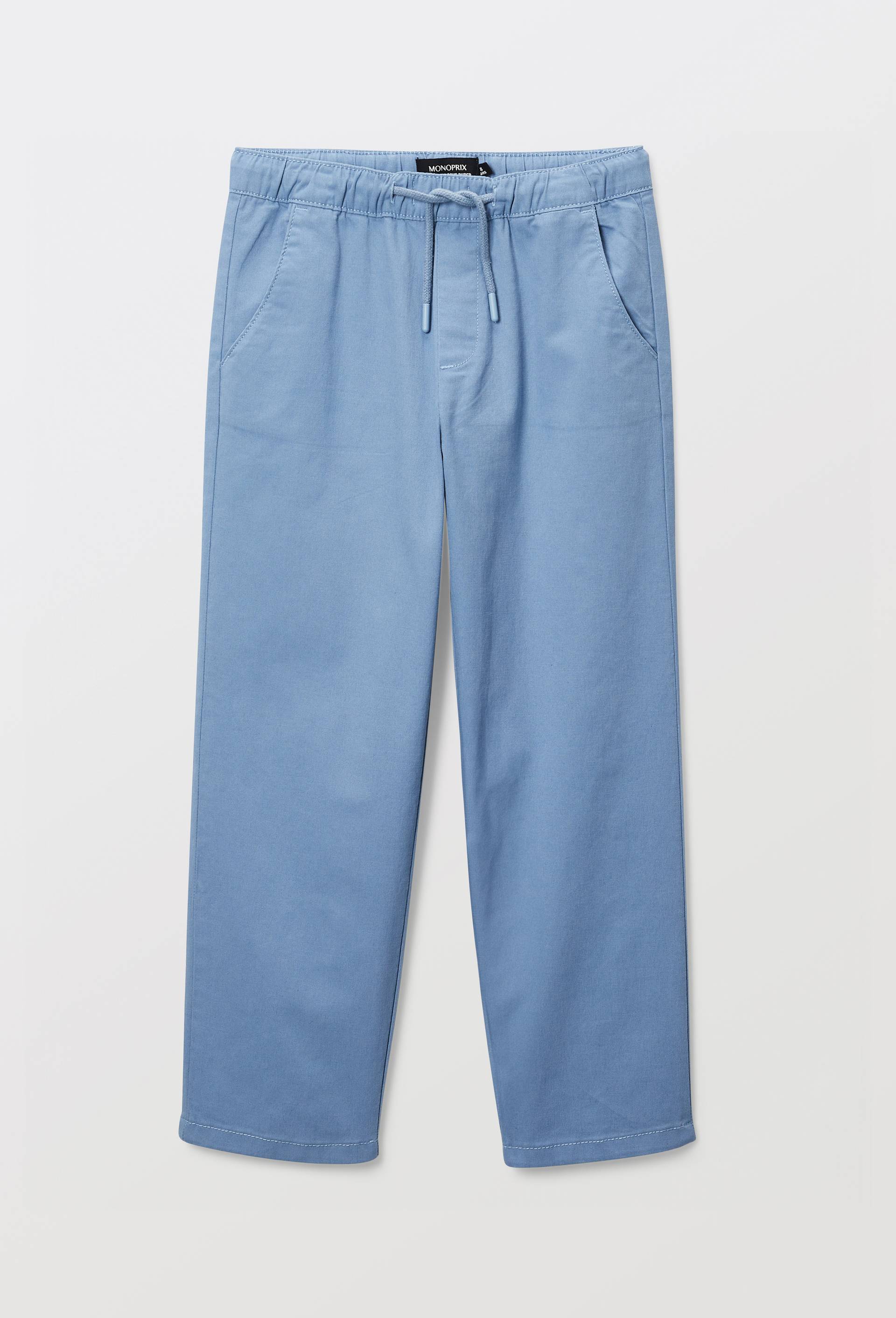 Pantalon droit &eacute;lastiqu&eacute; uni en coton BIO GOTS, Bleu, large image number 2