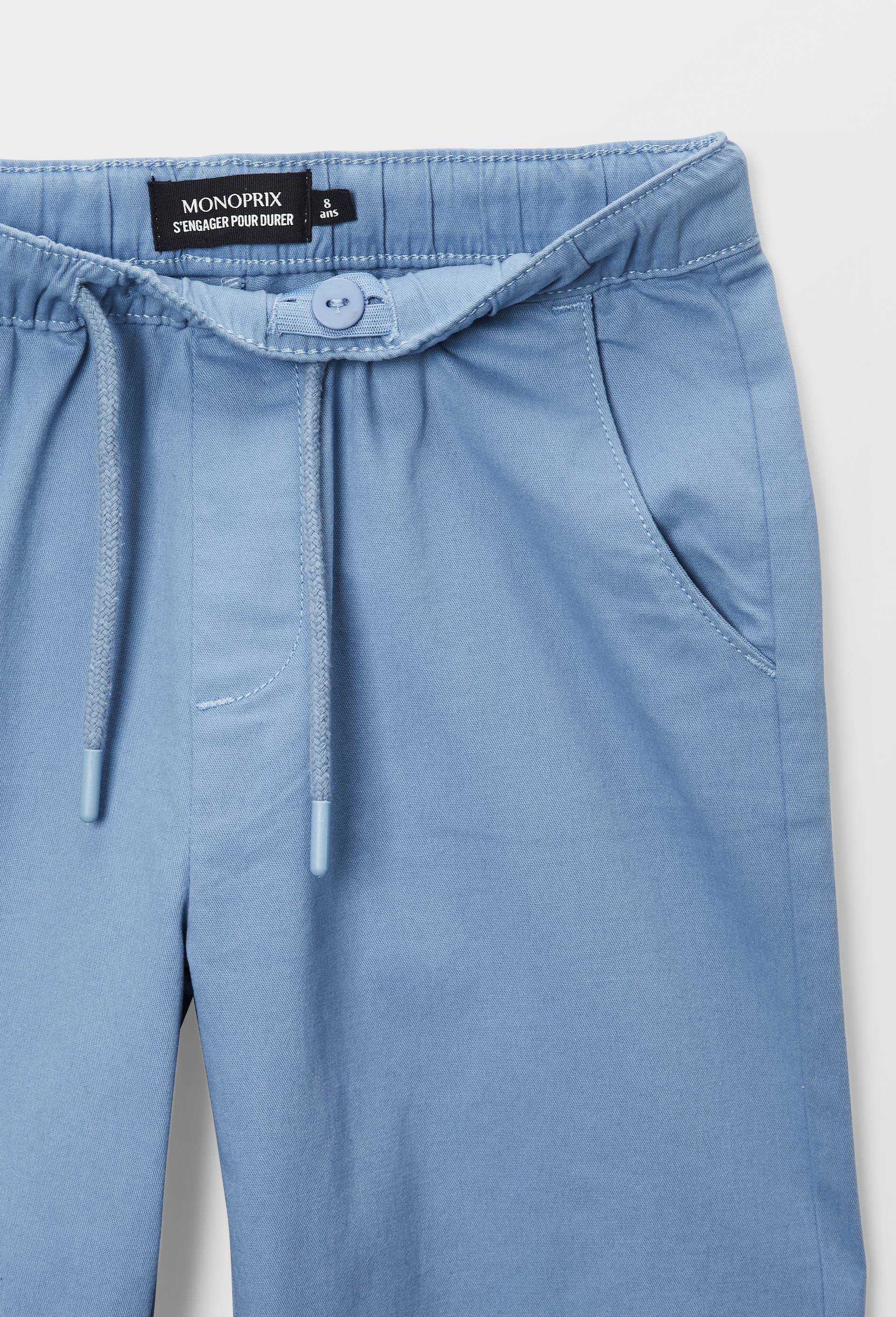 Pantalon droit &eacute;lastiqu&eacute; uni en coton BIO GOTS, Bleu, large image number 4.0