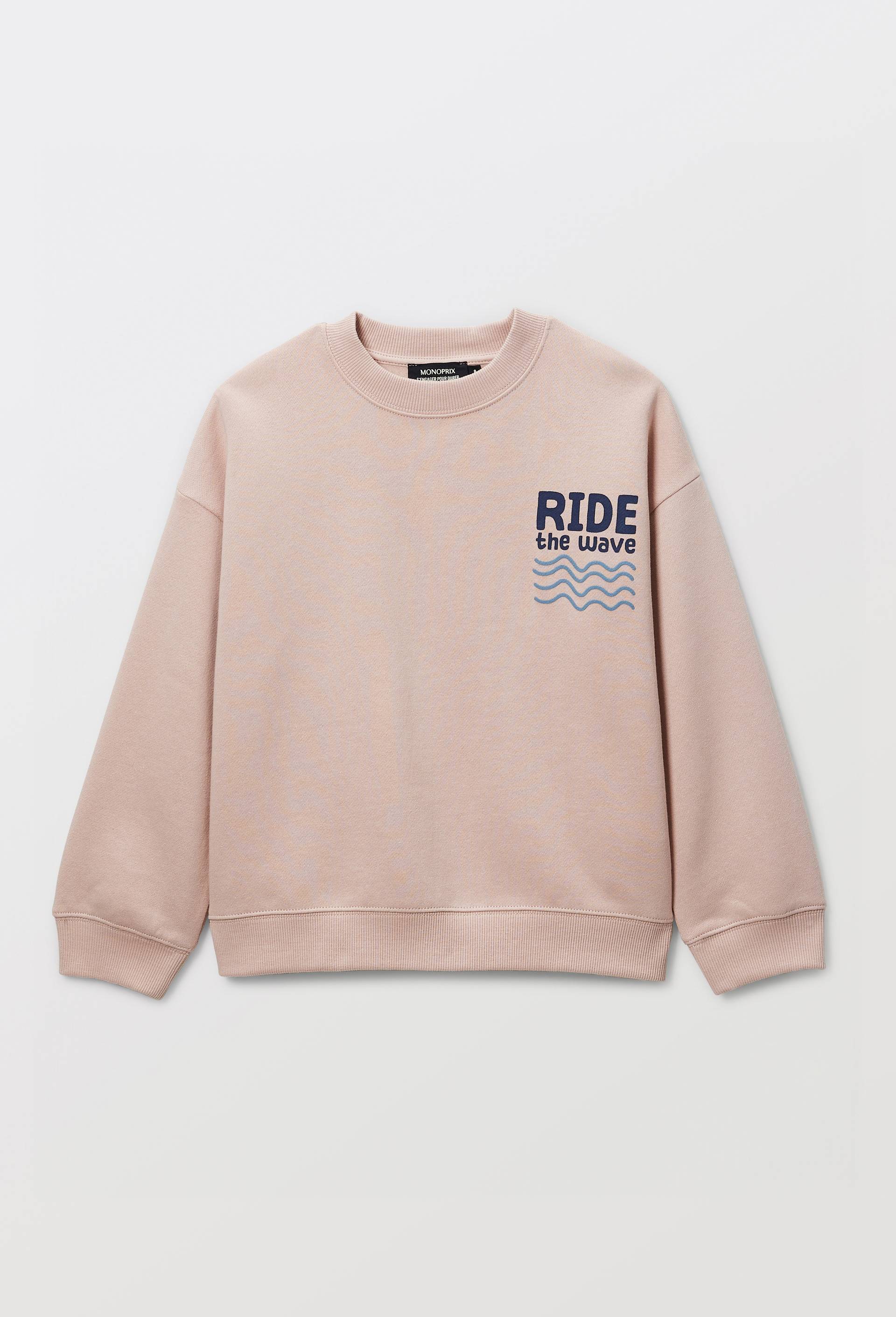 Sweat col rond &agrave; inscription en coton BIO GOTS, Rose clair, large image number 1
