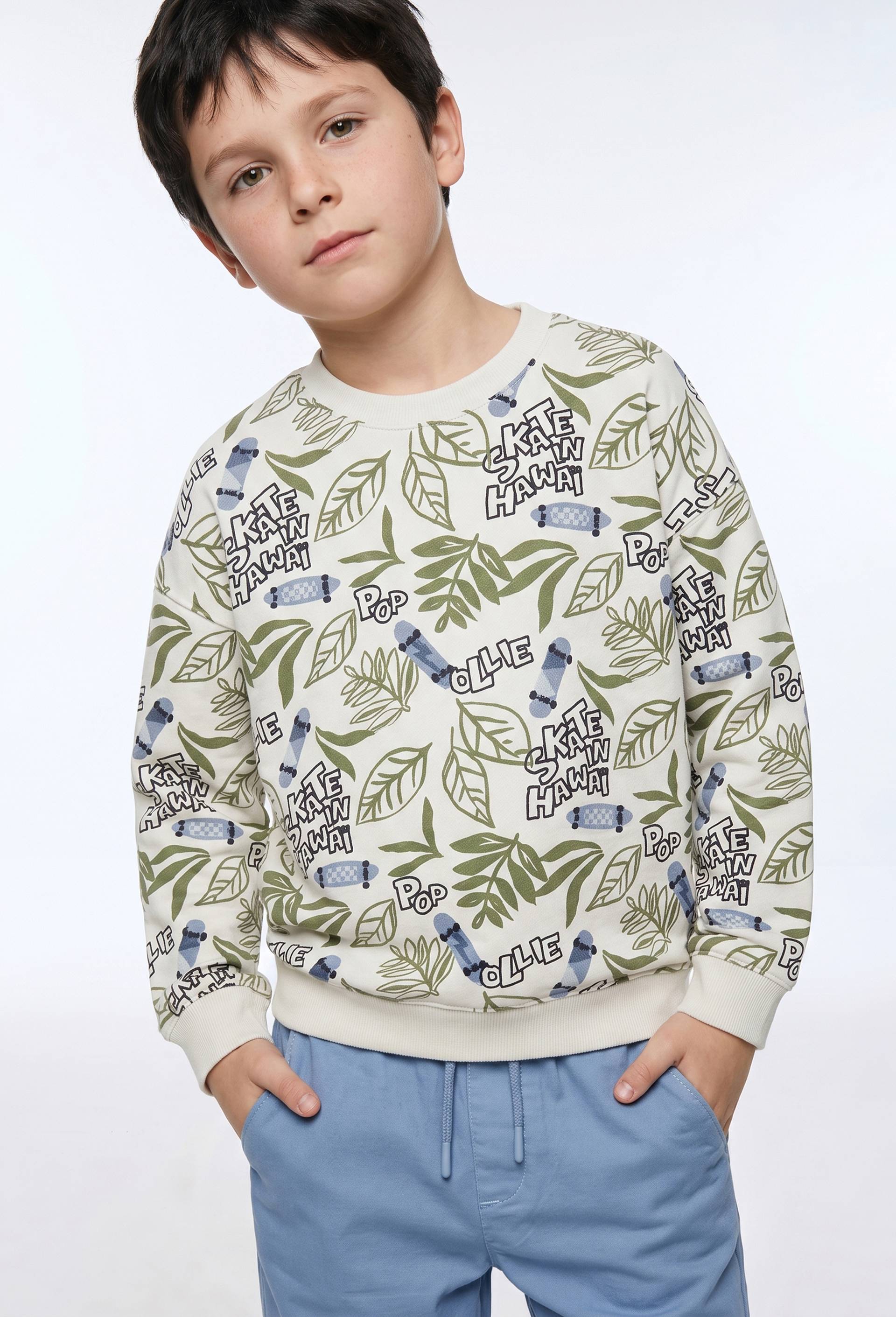 Sweat col rond imprim&eacute; en coton BIO GOTS, Beige clair, large image number 0.0