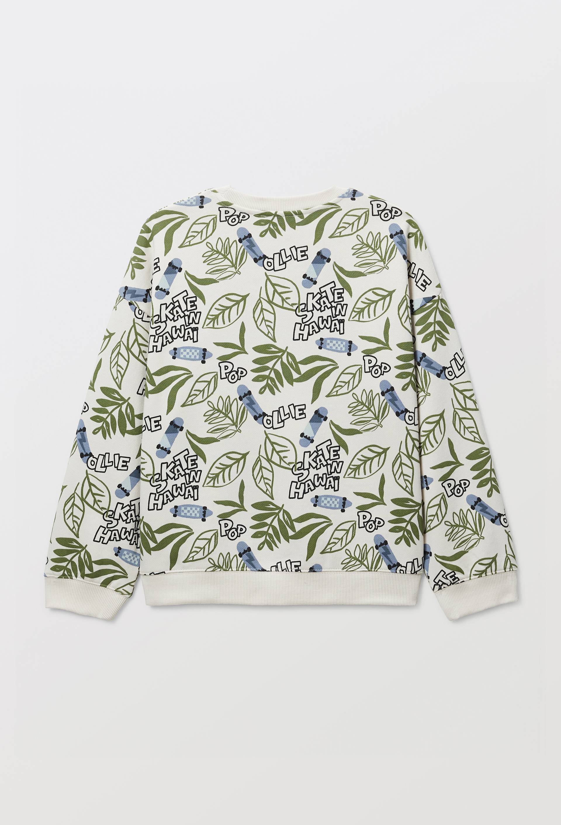 Sweat col rond imprim&eacute; en coton BIO GOTS, Beige clair, large image number 1