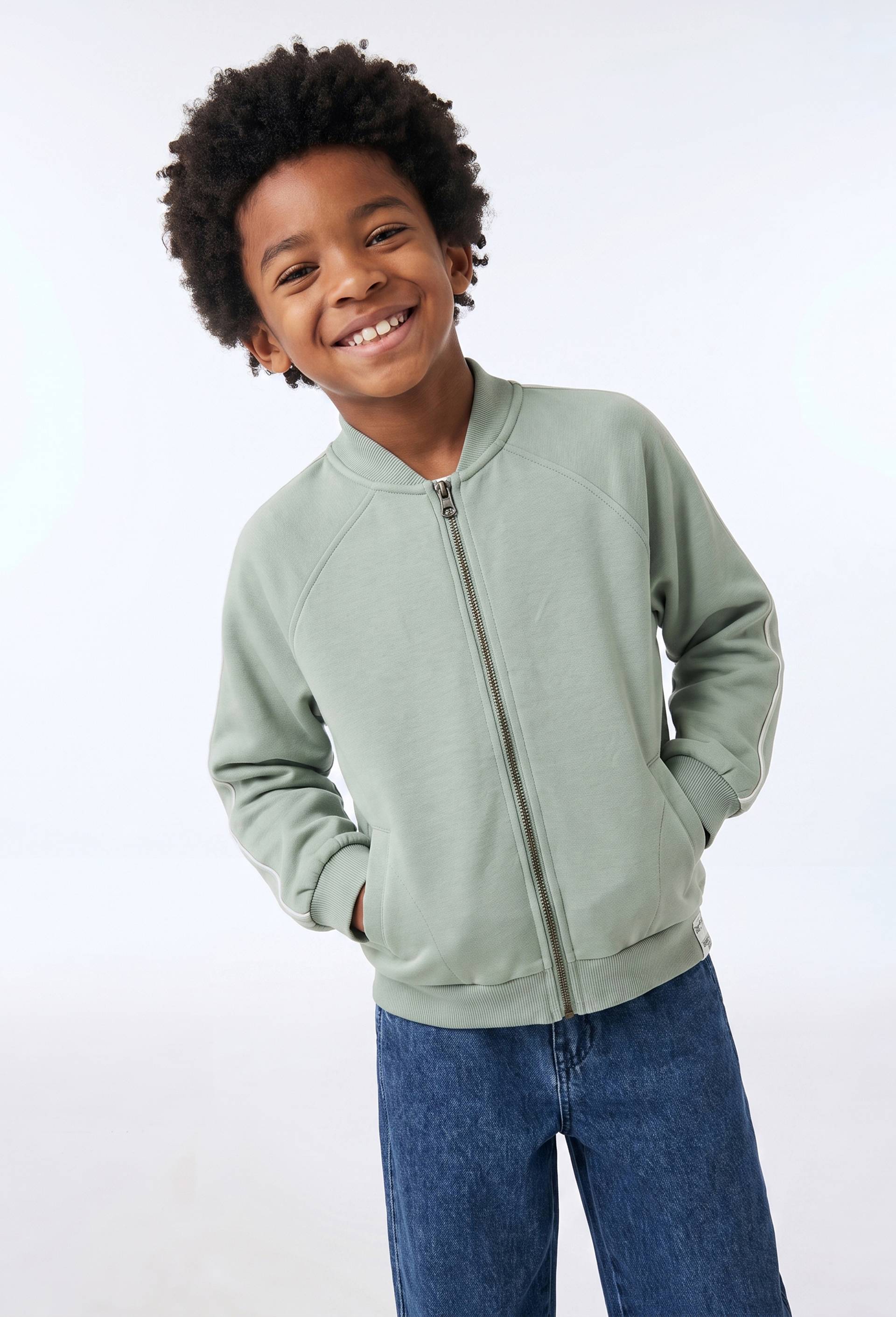 Sweat molleton uni col teddy en coton BIO GOTS, Vert clair, large image number 0.0