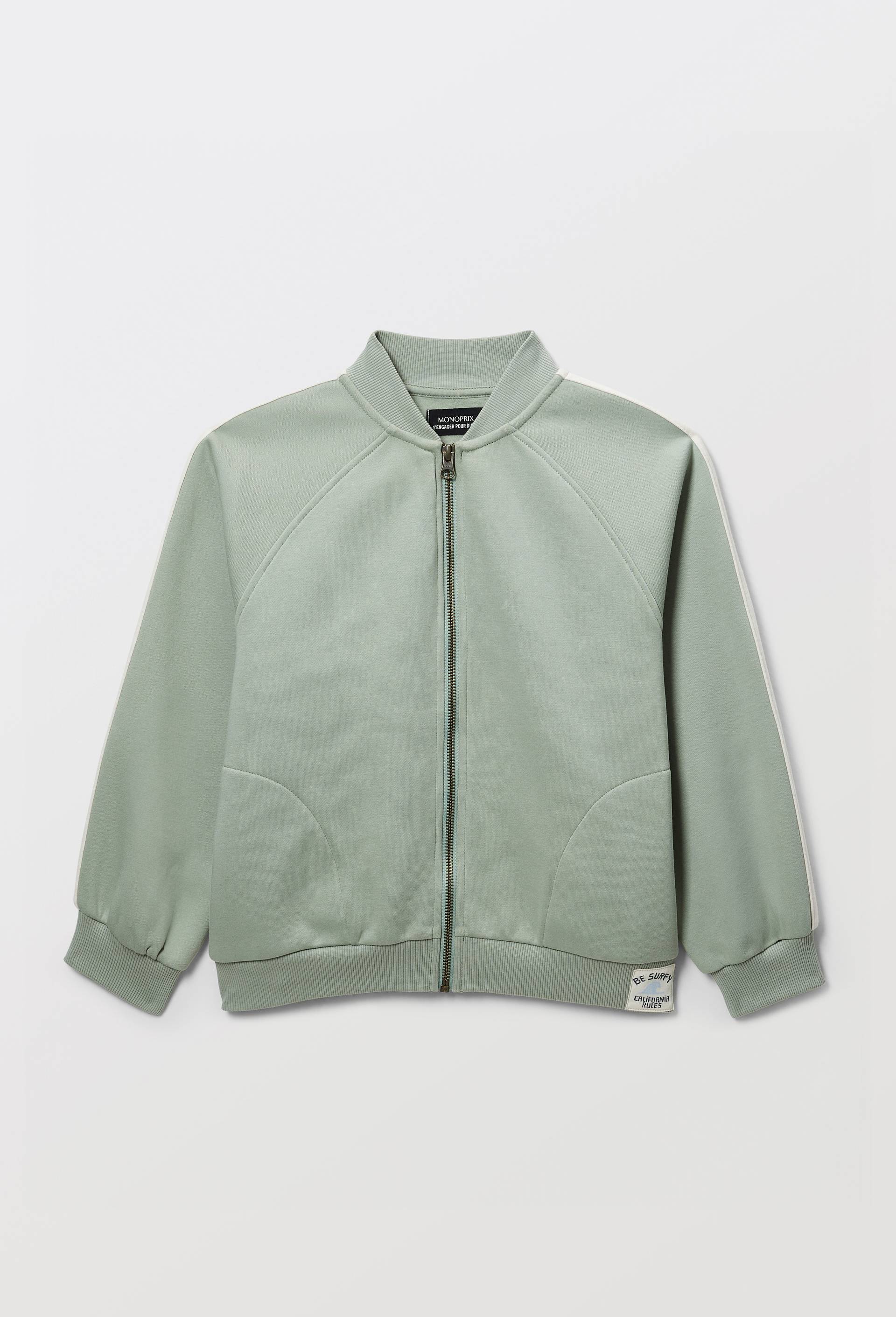 Sweat molleton uni col teddy en coton BIO GOTS, Vert clair, large image number 1.0