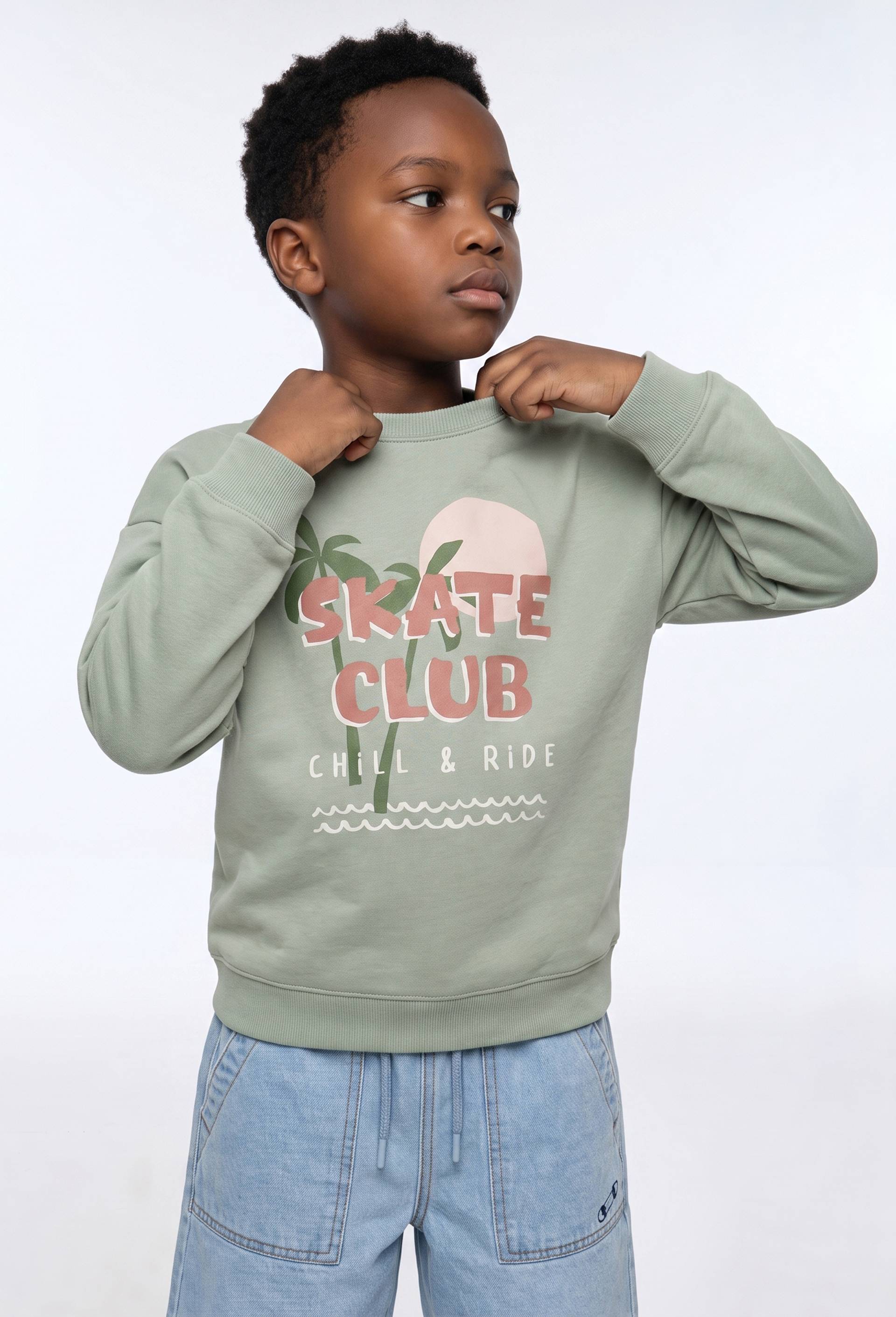 Sweat col rond imprim&eacute; en coton BIO GOTS, Vert clair, large image number 0