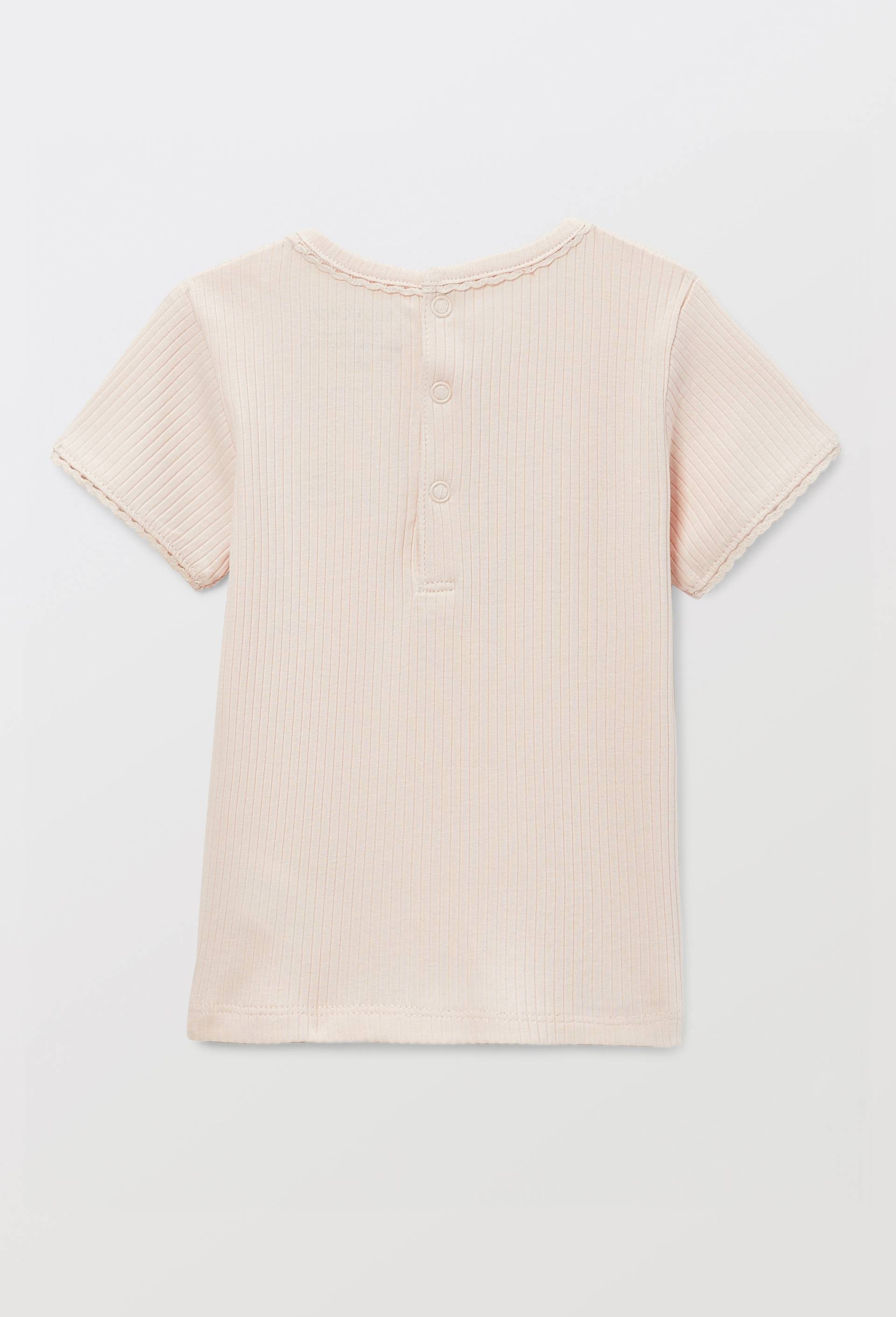T-shirt manches courtes avec broderie maille c&ocirc;tel&eacute;e en coton BIO GOTS, Rose clair, large image number 1
