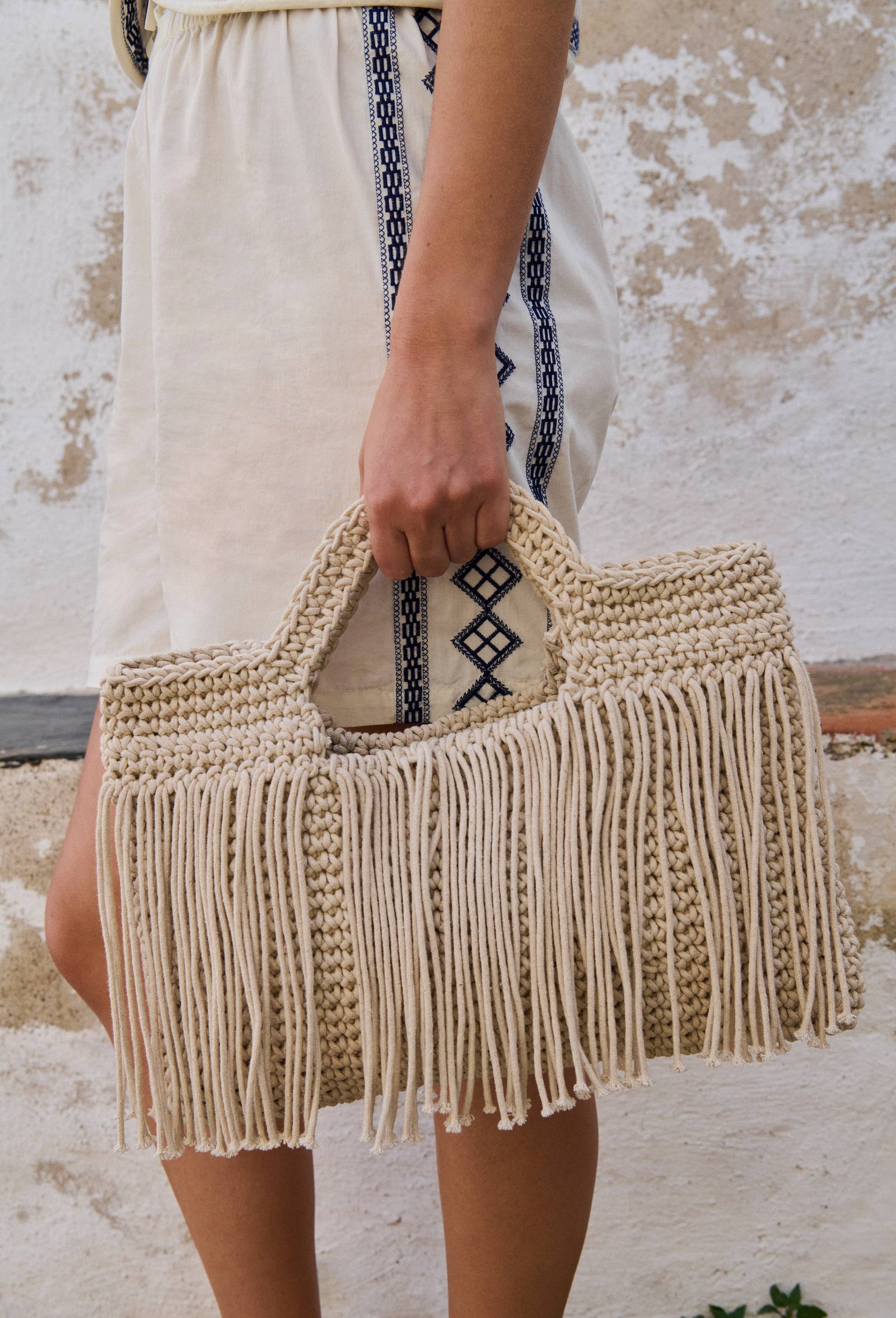 Pochette &agrave; franges, Ecru, large image number 0