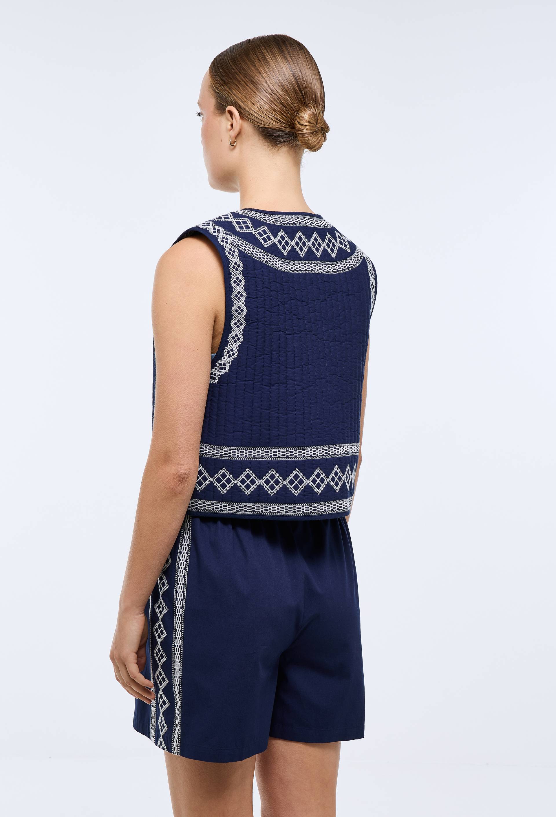 Short en coton avec broderie, Bleu fonc&eacute;, large image number 1