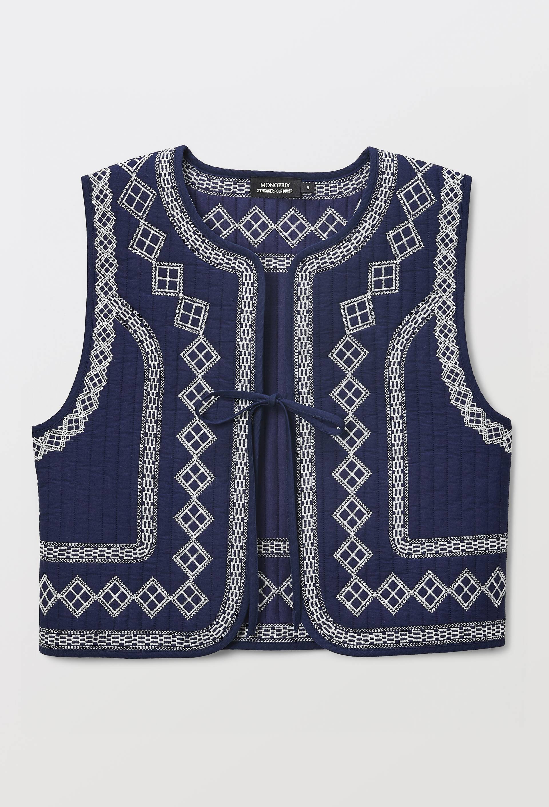 Gilet brod&eacute; sans manches &agrave; nouer, Bleu fonc&eacute;, large image number 2