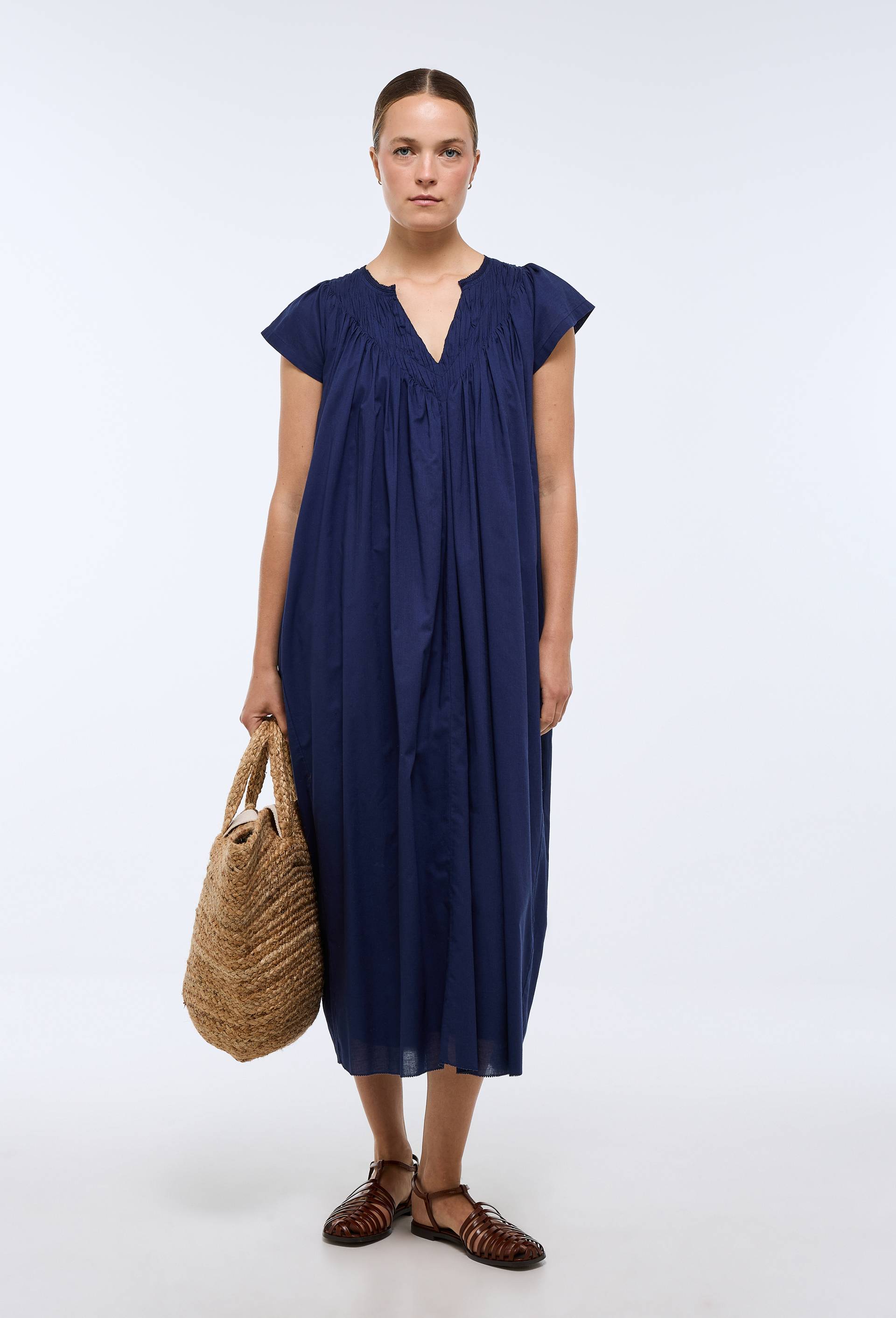 Robe longue unie en coton BIO GOTS, Bleu fonc&eacute;, large image number 0.0