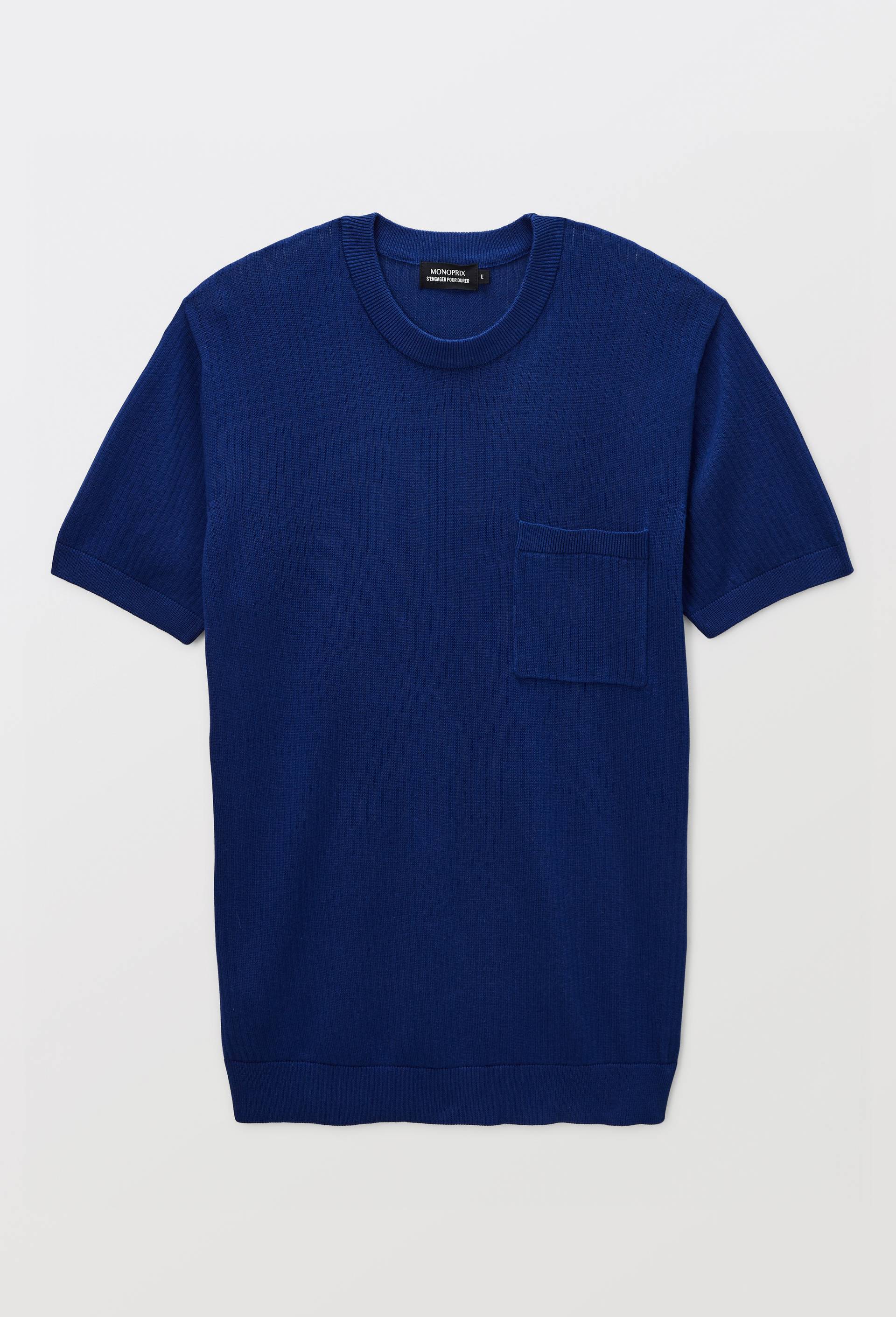Pull manches courtes col rond en coton BIO GOTS, Bleu fonc&eacute;, large image number 3.0